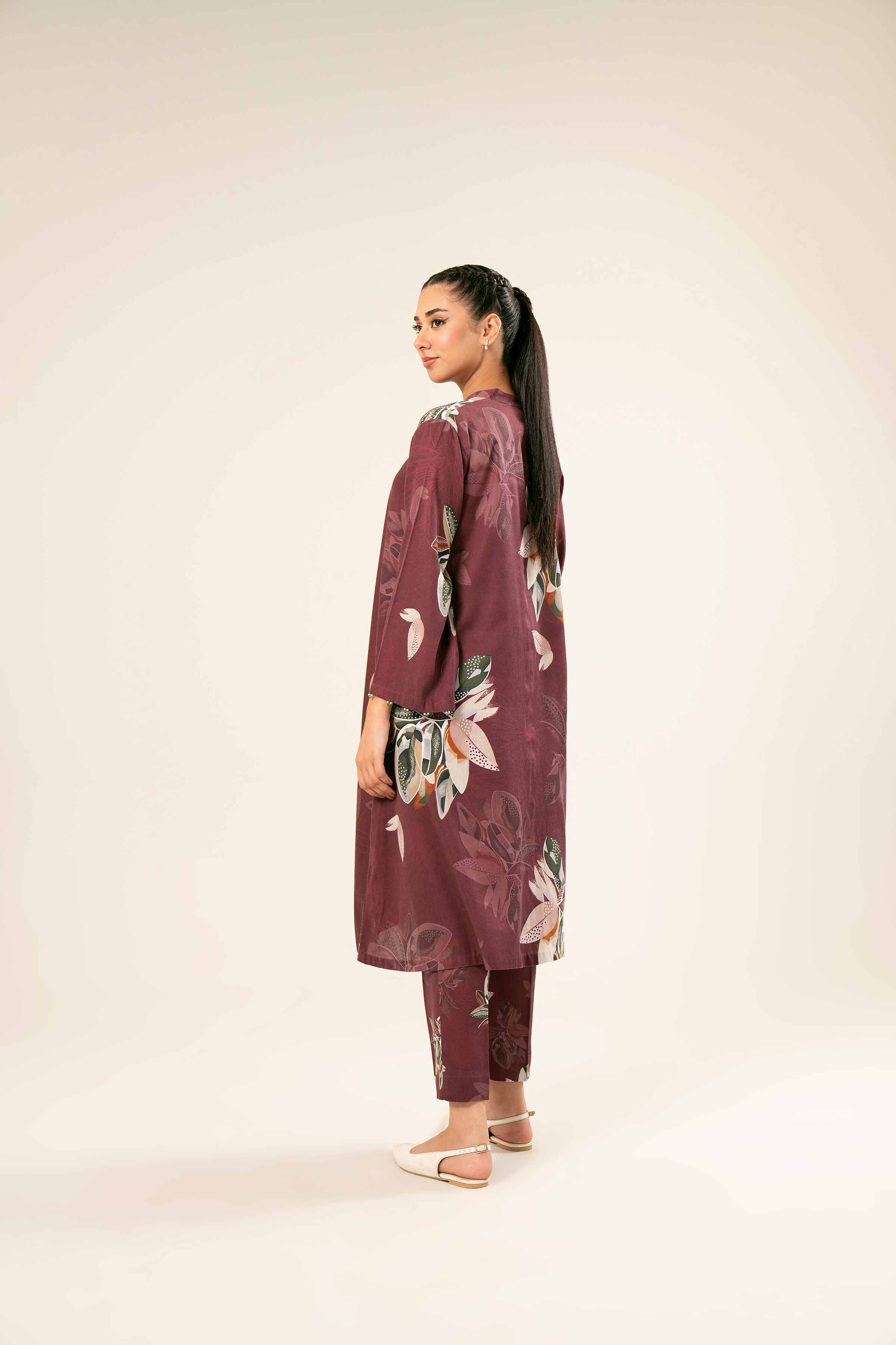NishatUK - Brown Printed Satin 2-piece ready to wear Dress