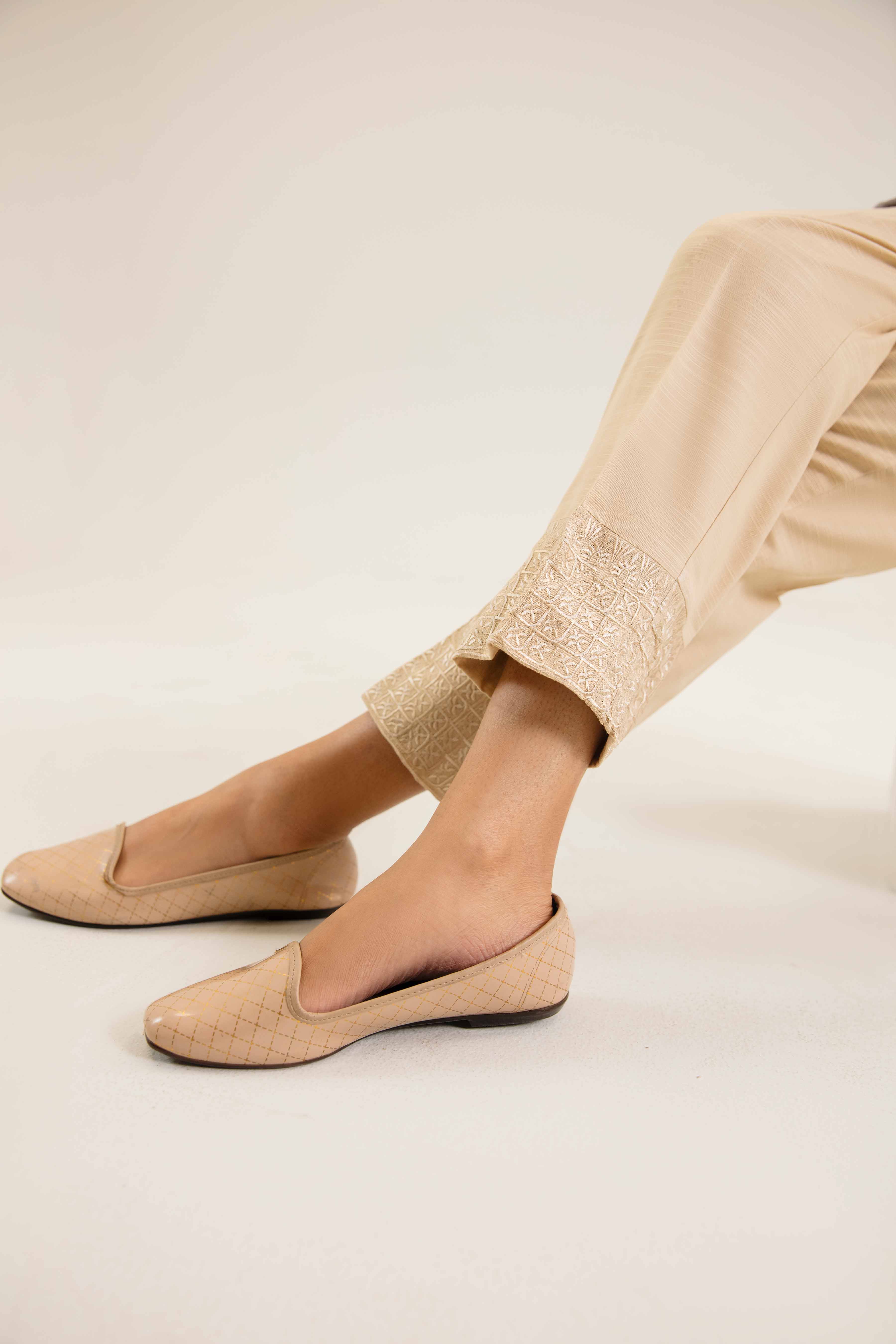 NishatUK - Beige Embroidered Khaddar 1-piece ready to wear Trouser