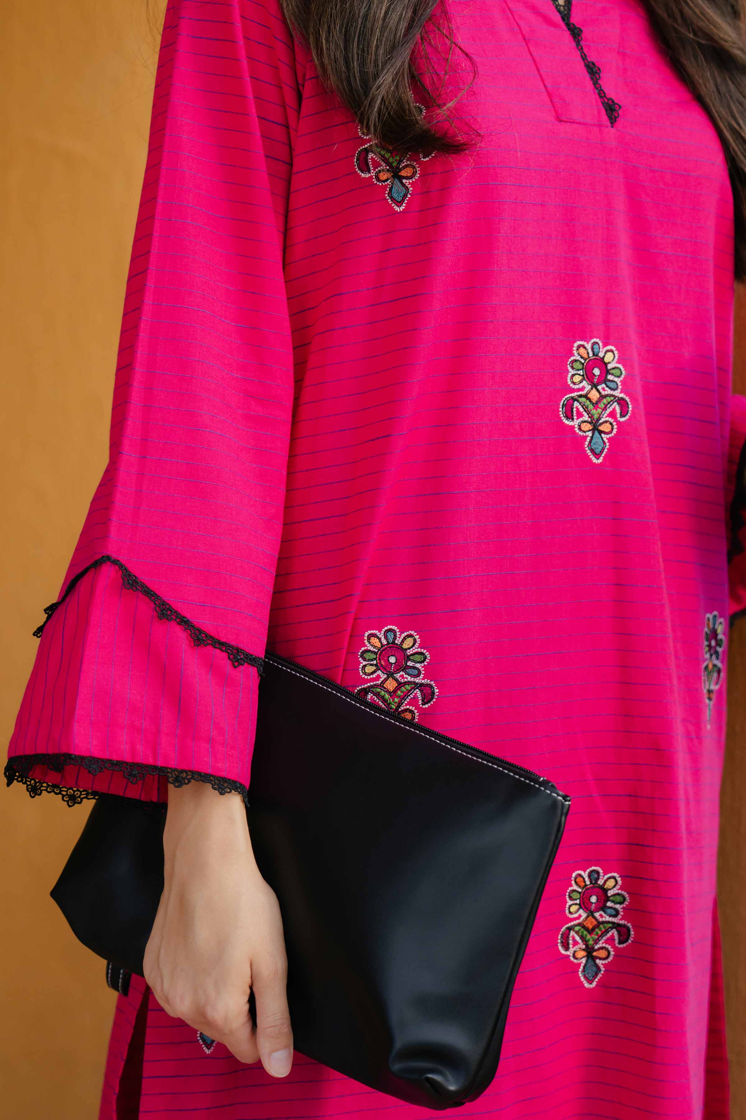 NishatUK - Pink Embroidered Yarn Dyed 1-piece ready to wear Shirt