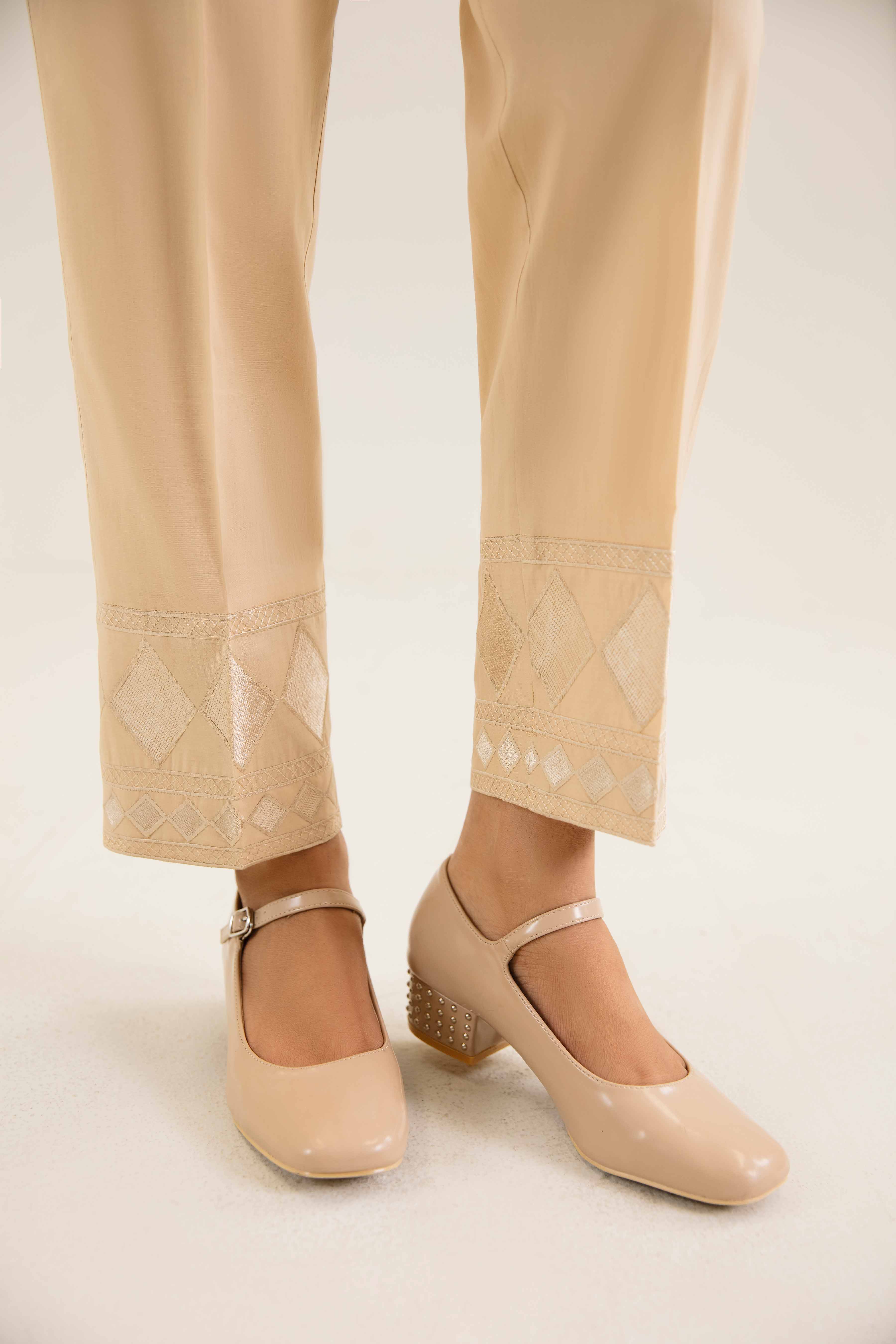 NishatUK - Beige Embroidered Cambric 1-piece ready to wear Trouser