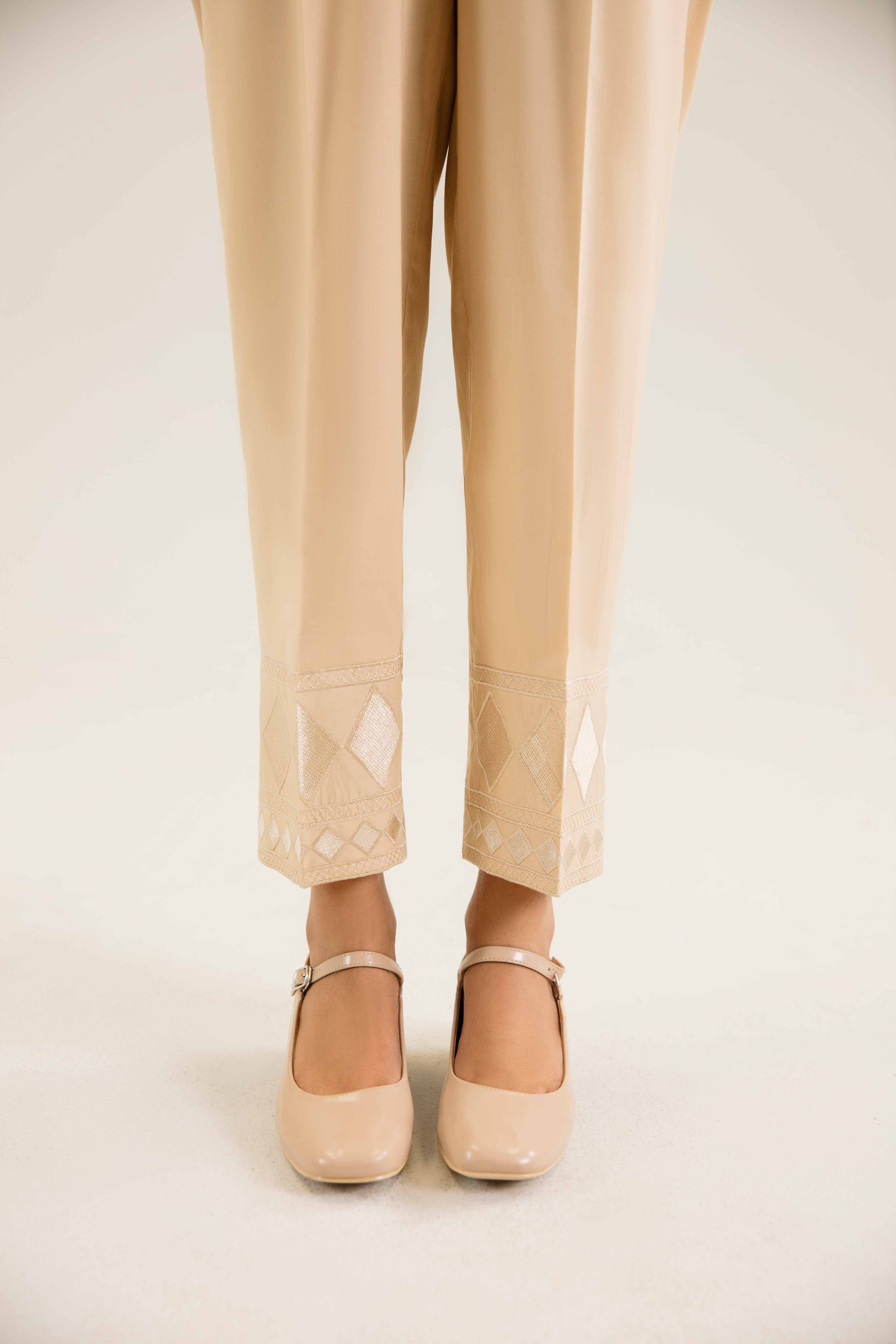 NishatUK - Beige Embroidered Cambric 1-piece ready to wear Trouser