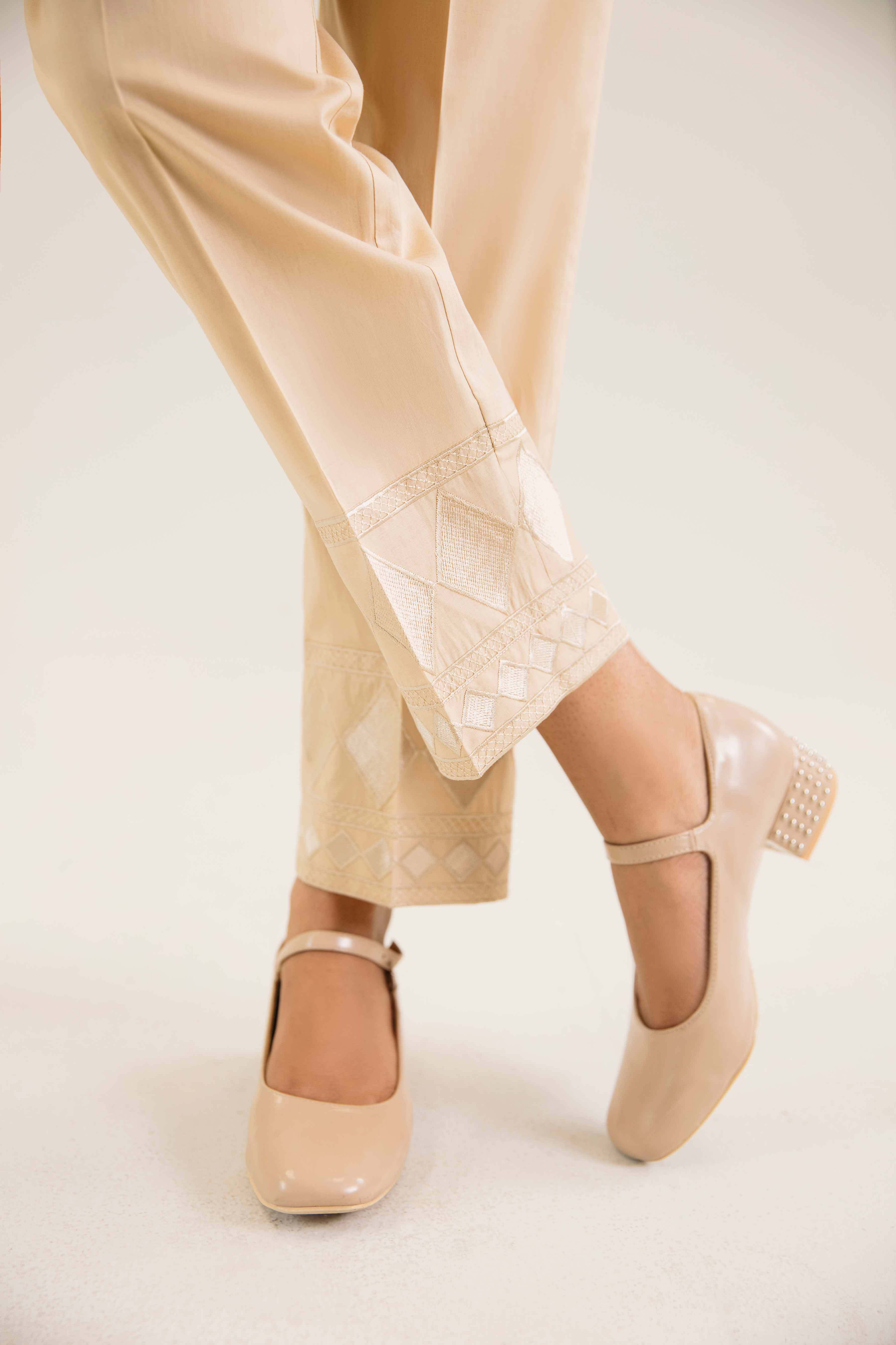 NishatUK - Beige Embroidered Cambric 1-piece ready to wear Trouser