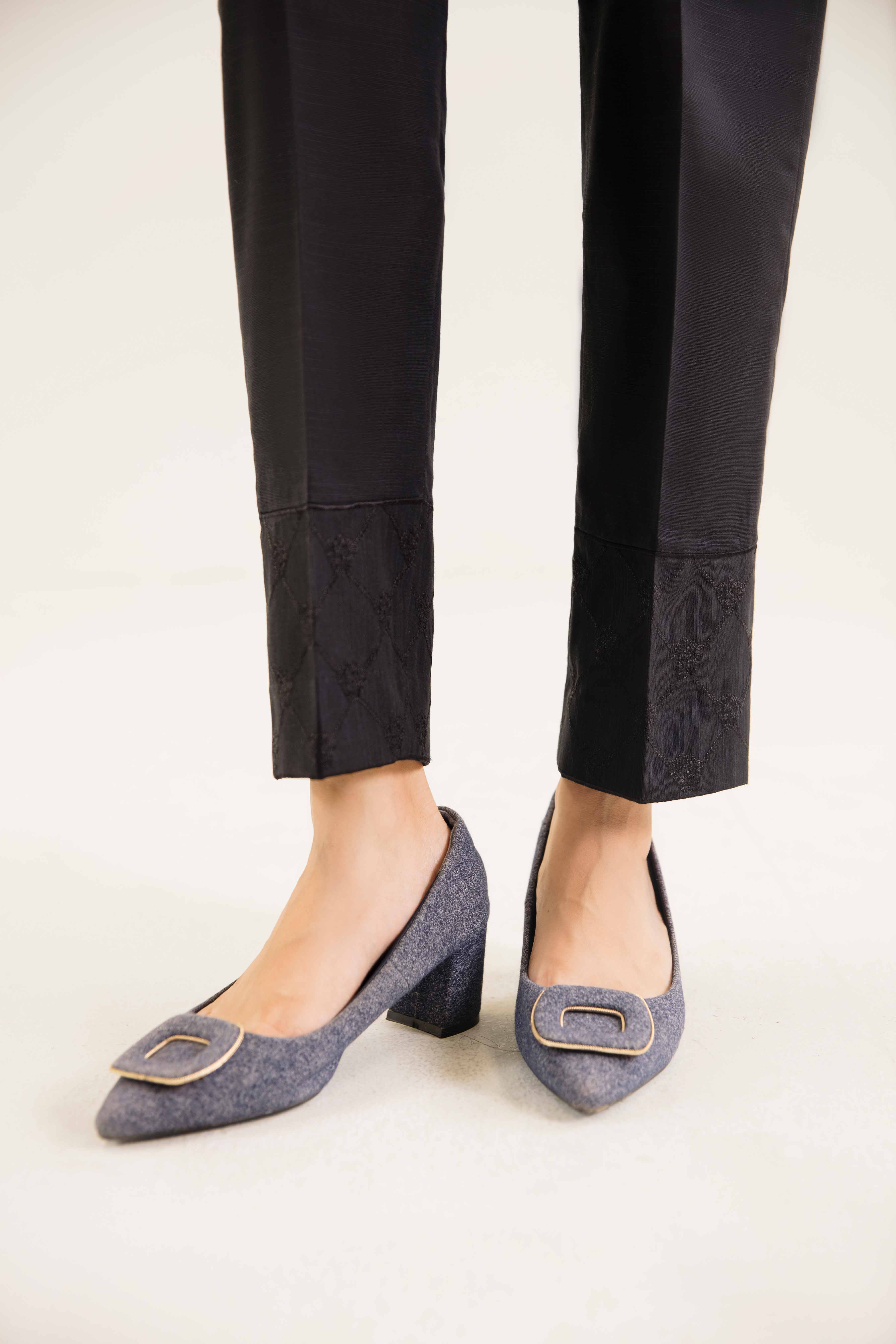 NishatUK - Black Embroidered Khaddar 1-piece ready to wear Trouser