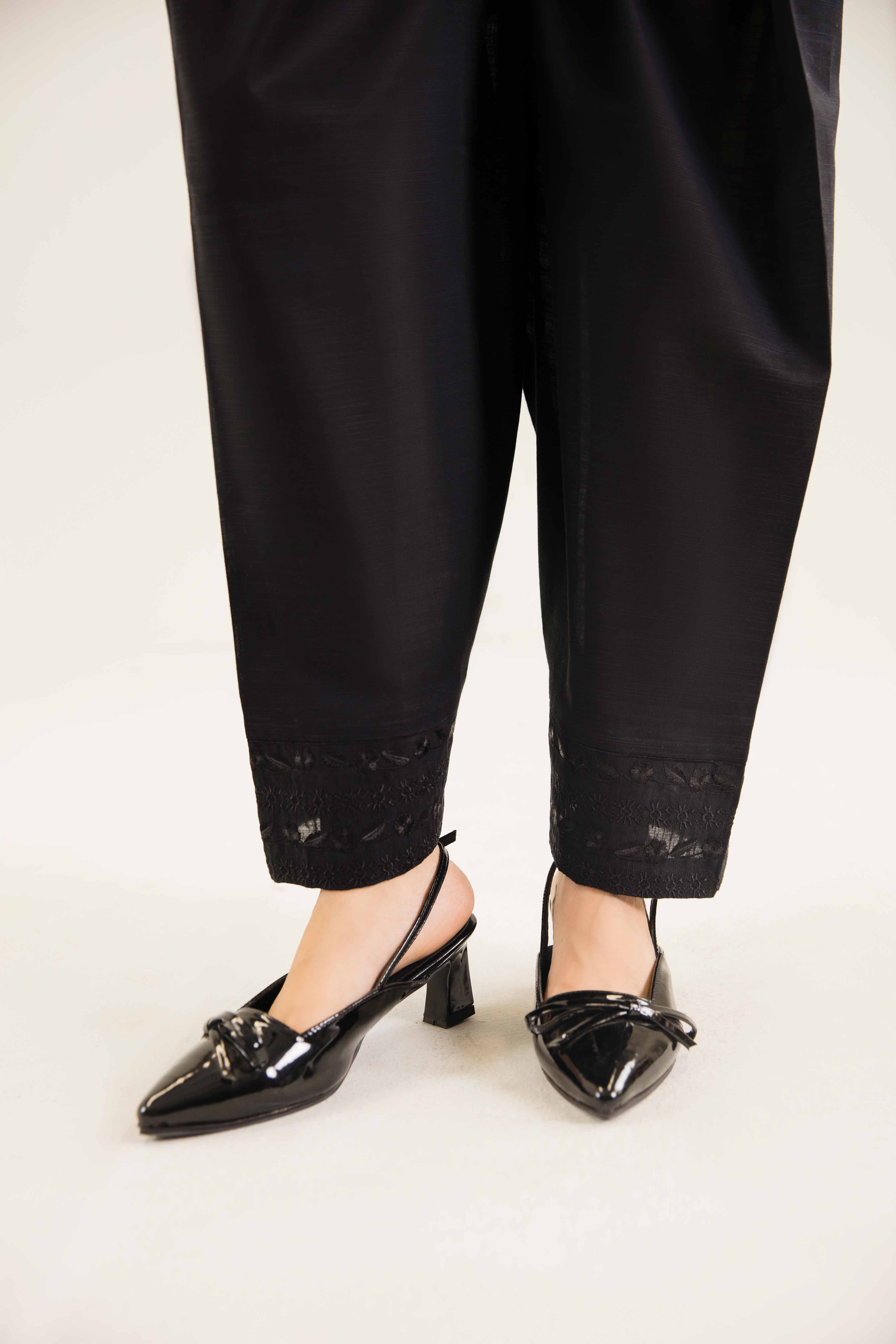 NishatUK - Black Embroidered Khaddar 1-piece ready to wear Shalwar