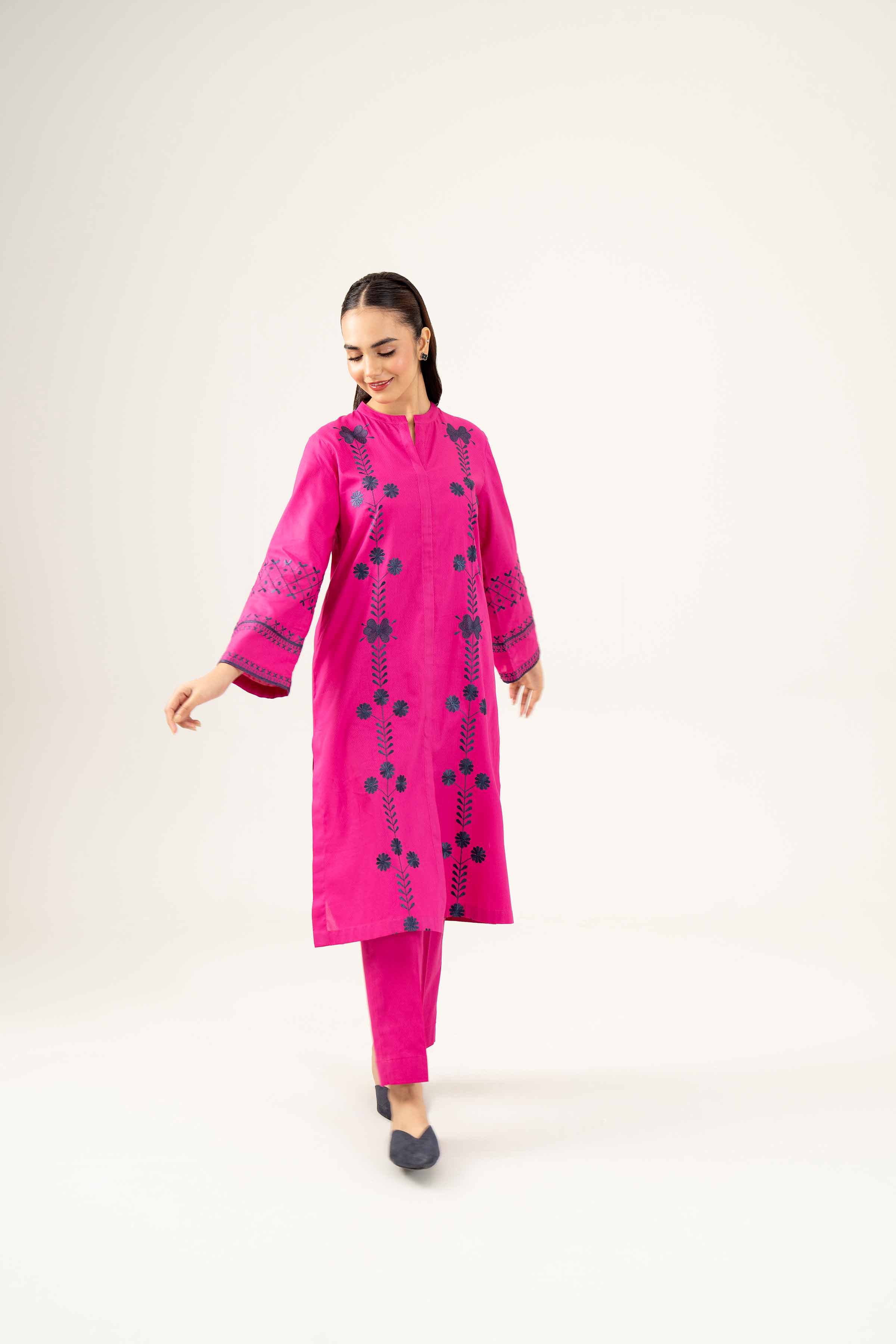 NishatUK - Magenta Embroidered Dobby 2-piece ready to wear Dress