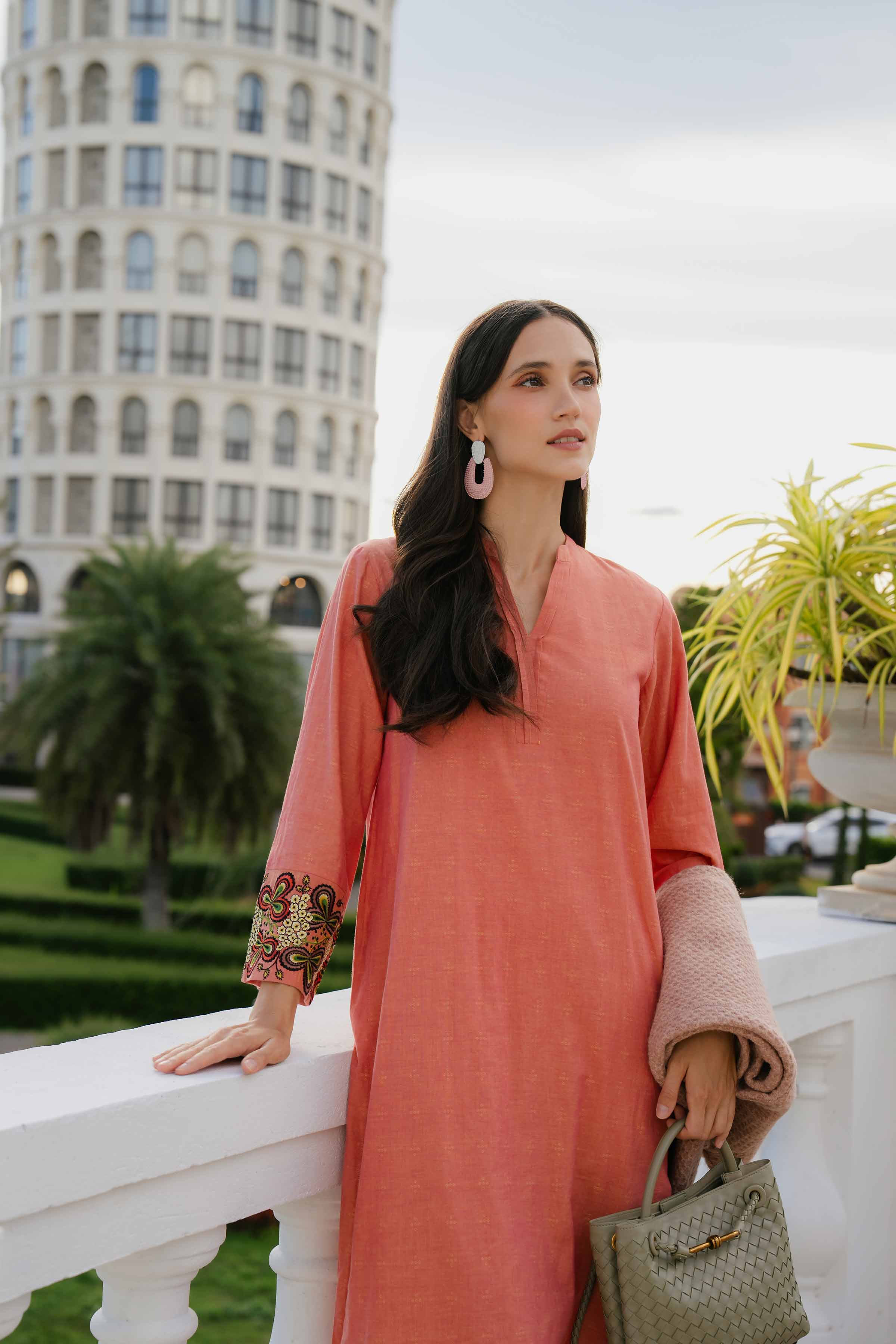 NishatUK - Rust Embroidered Yarn Dyed 2-piece ready to wear Dress