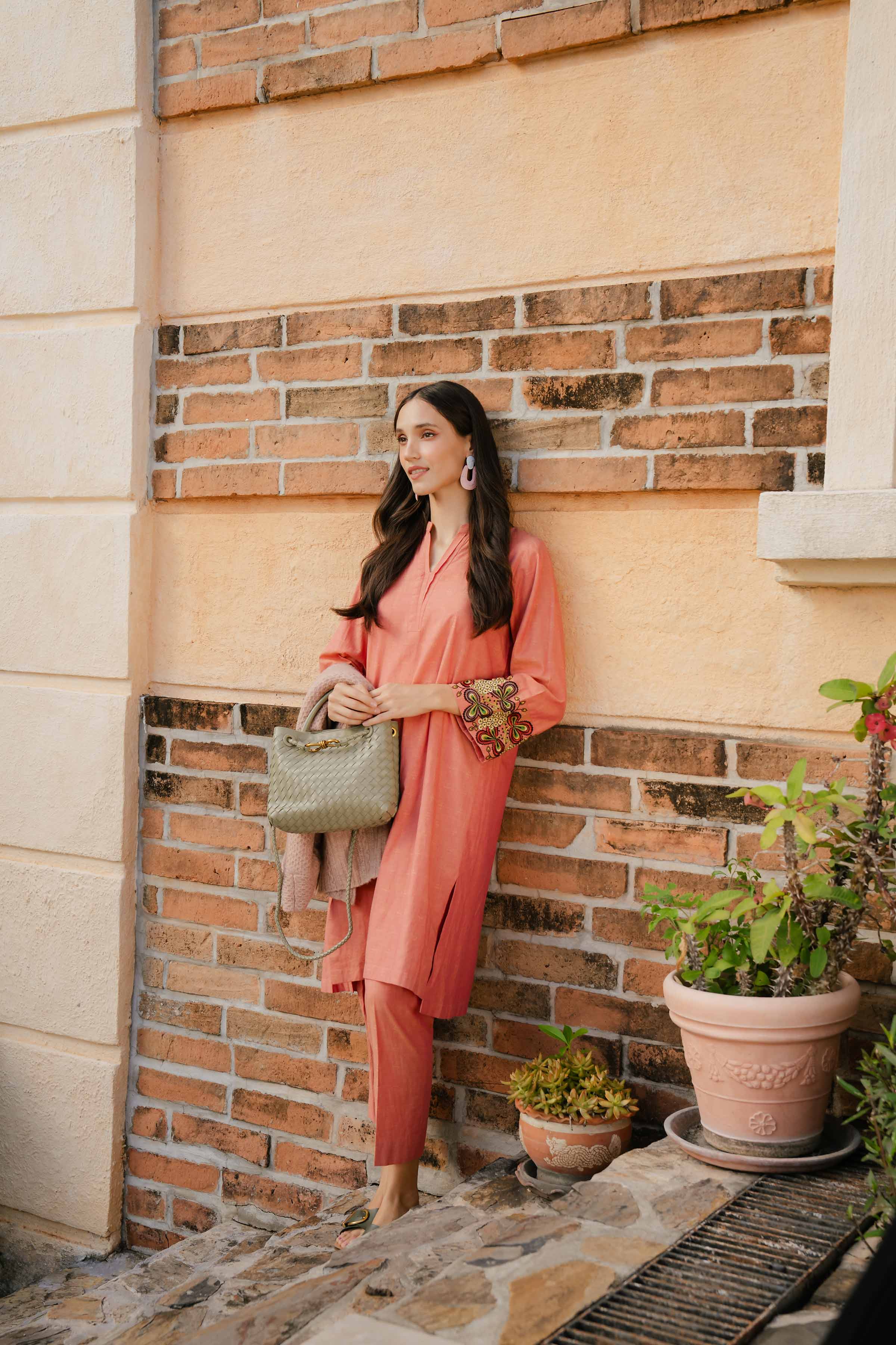 NishatUK - Rust Embroidered Yarn Dyed 2-piece ready to wear Dress