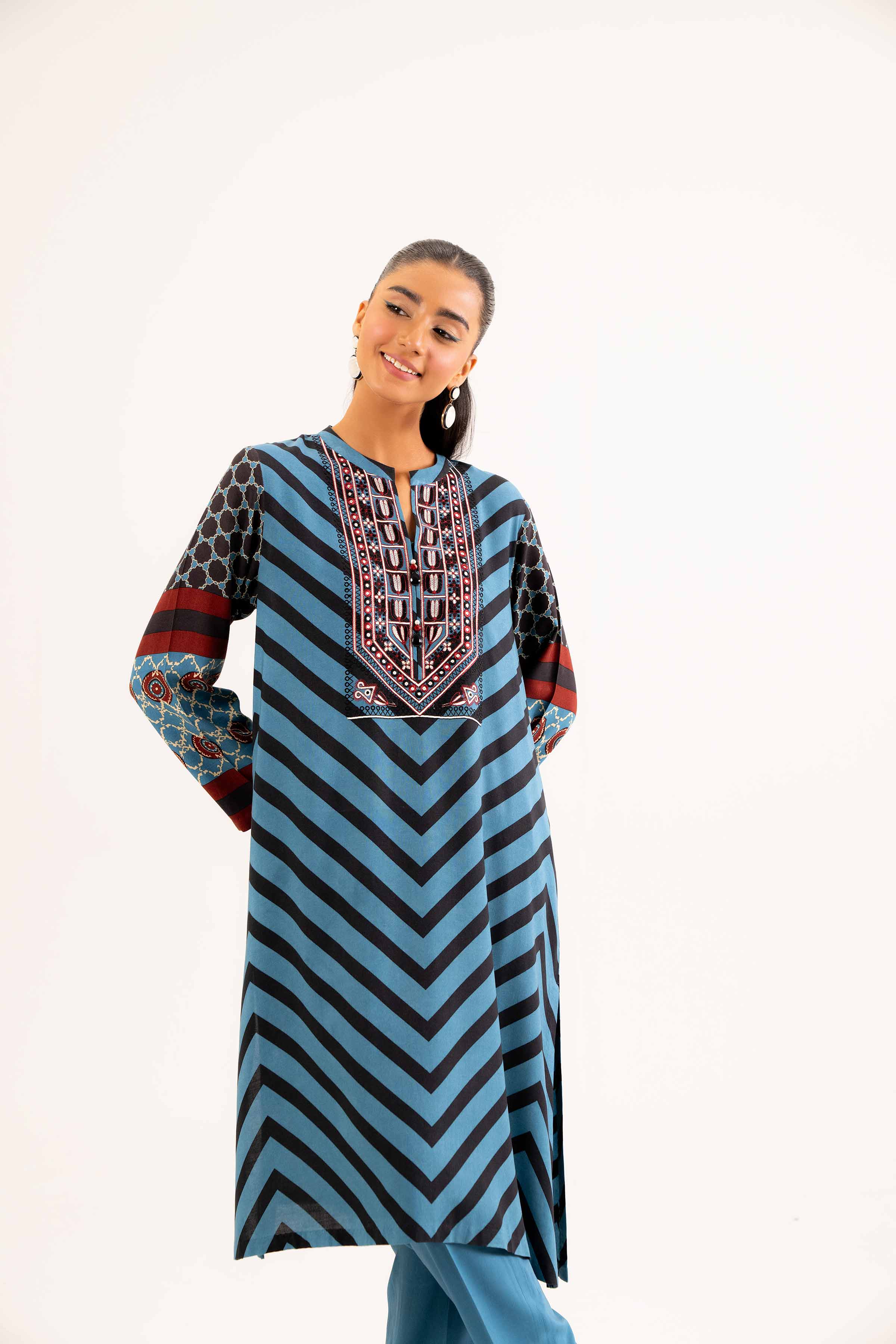 NishatUK - Brown Embroidered Linen 2-piece ready to wear Dress