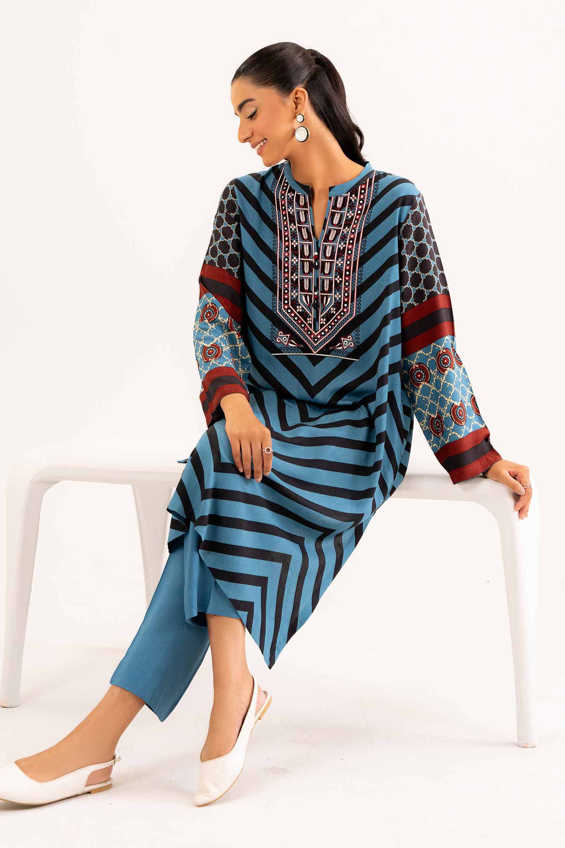 NishatUK - Brown Embroidered Linen 2-piece ready to wear Dress