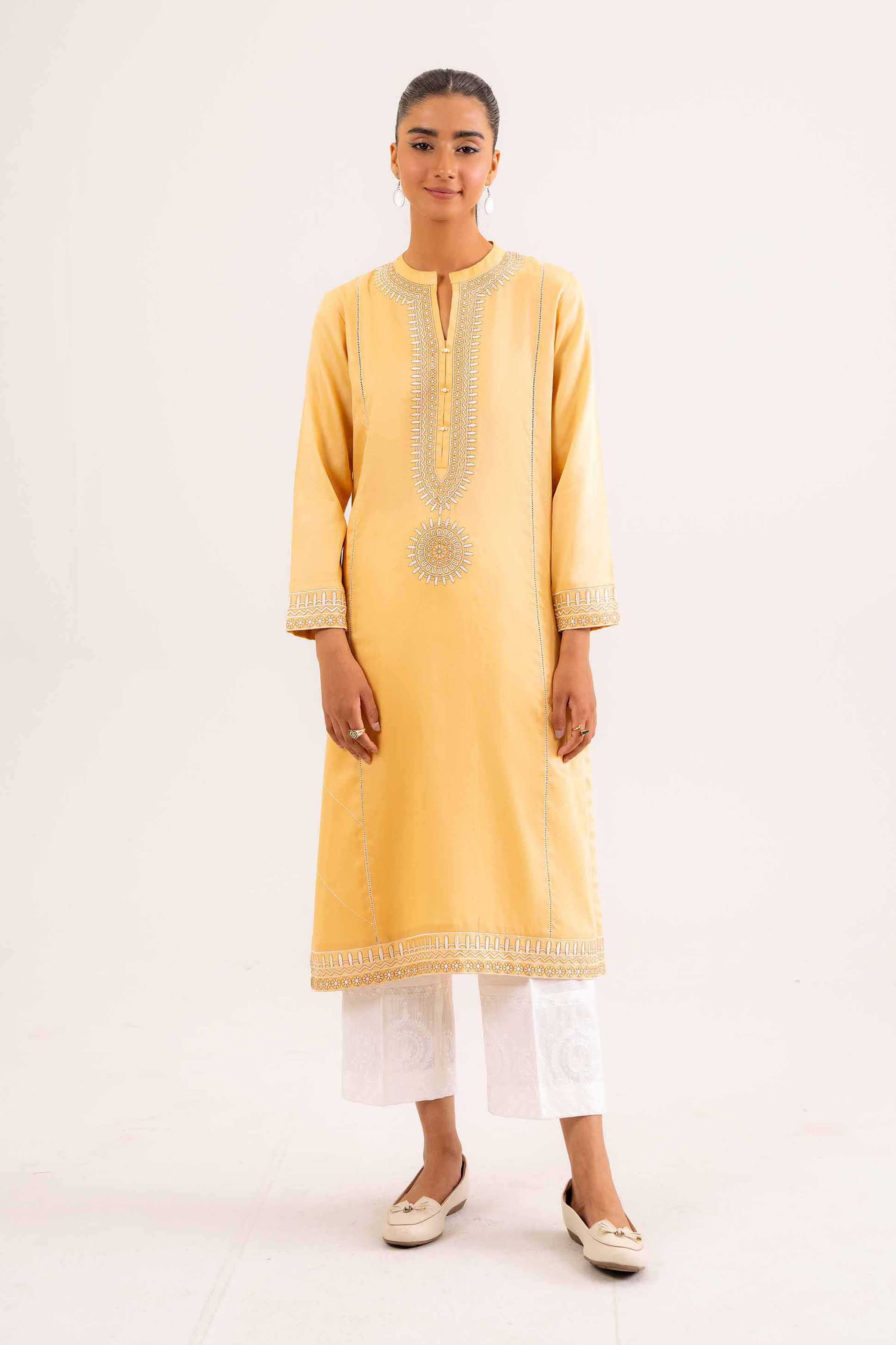 NishatUK - Yellow Embroidered Satin 1-piece ready to wear Shirt