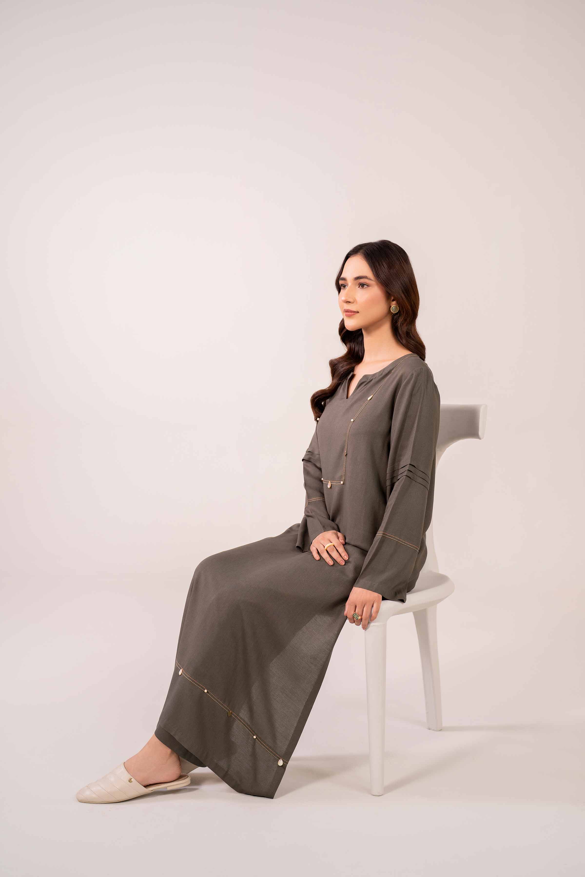 NishatUK - Brown Solids Linen 2-piece ready to wear Dress