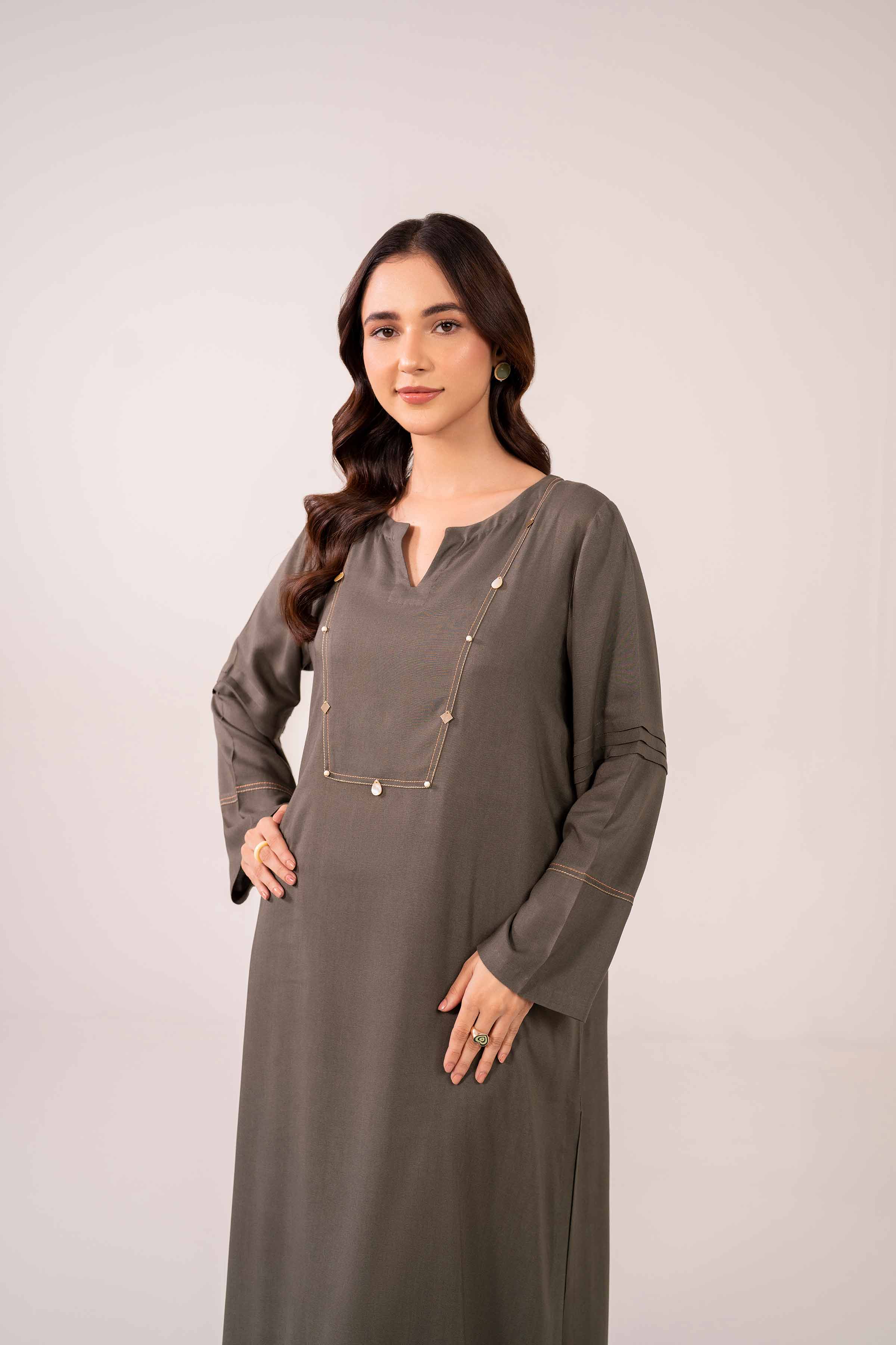 NishatUK - Brown Solids Linen 2-piece ready to wear Dress