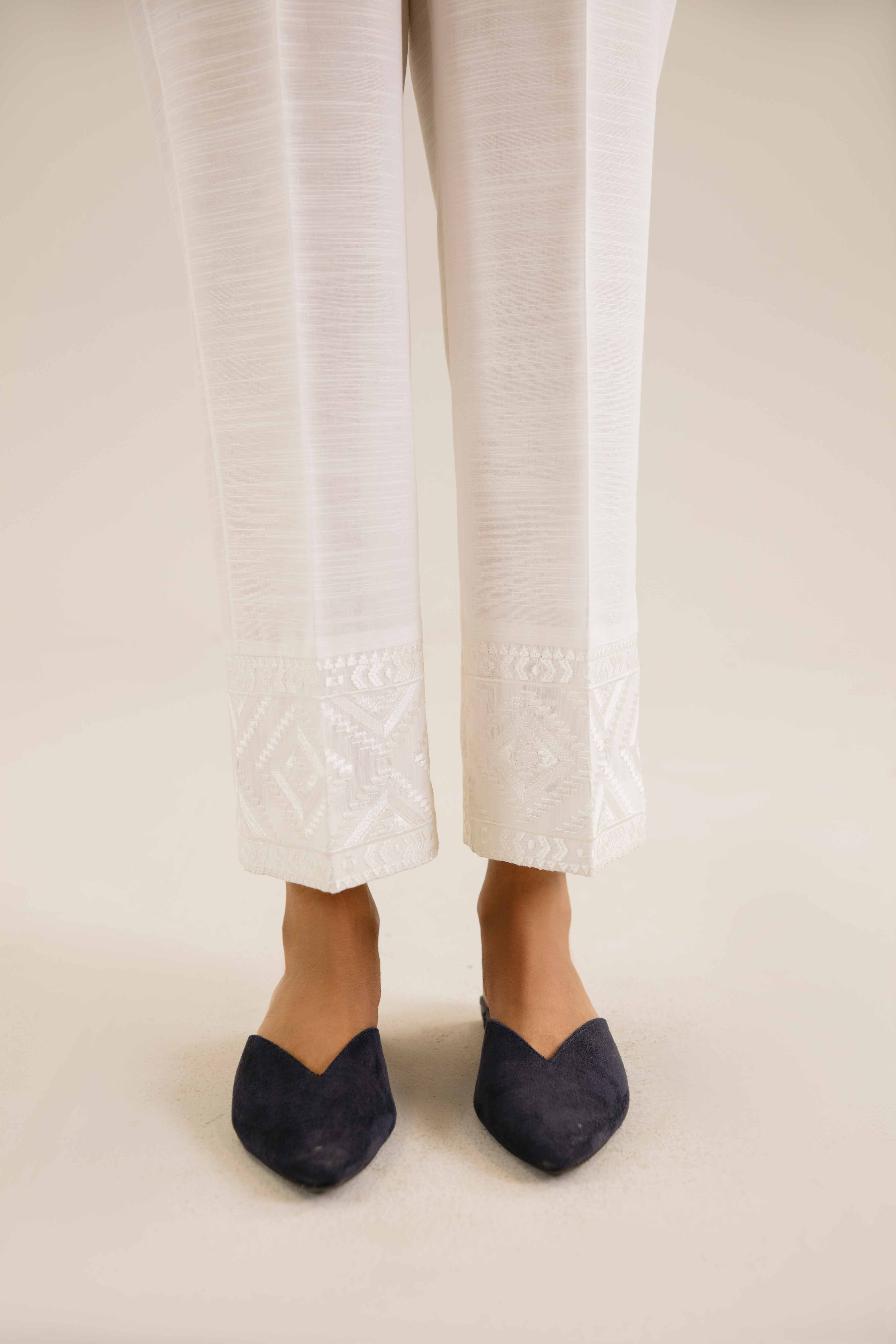 NishatUK - White Embroidered Khaddar 1-piece ready to wear Trouser