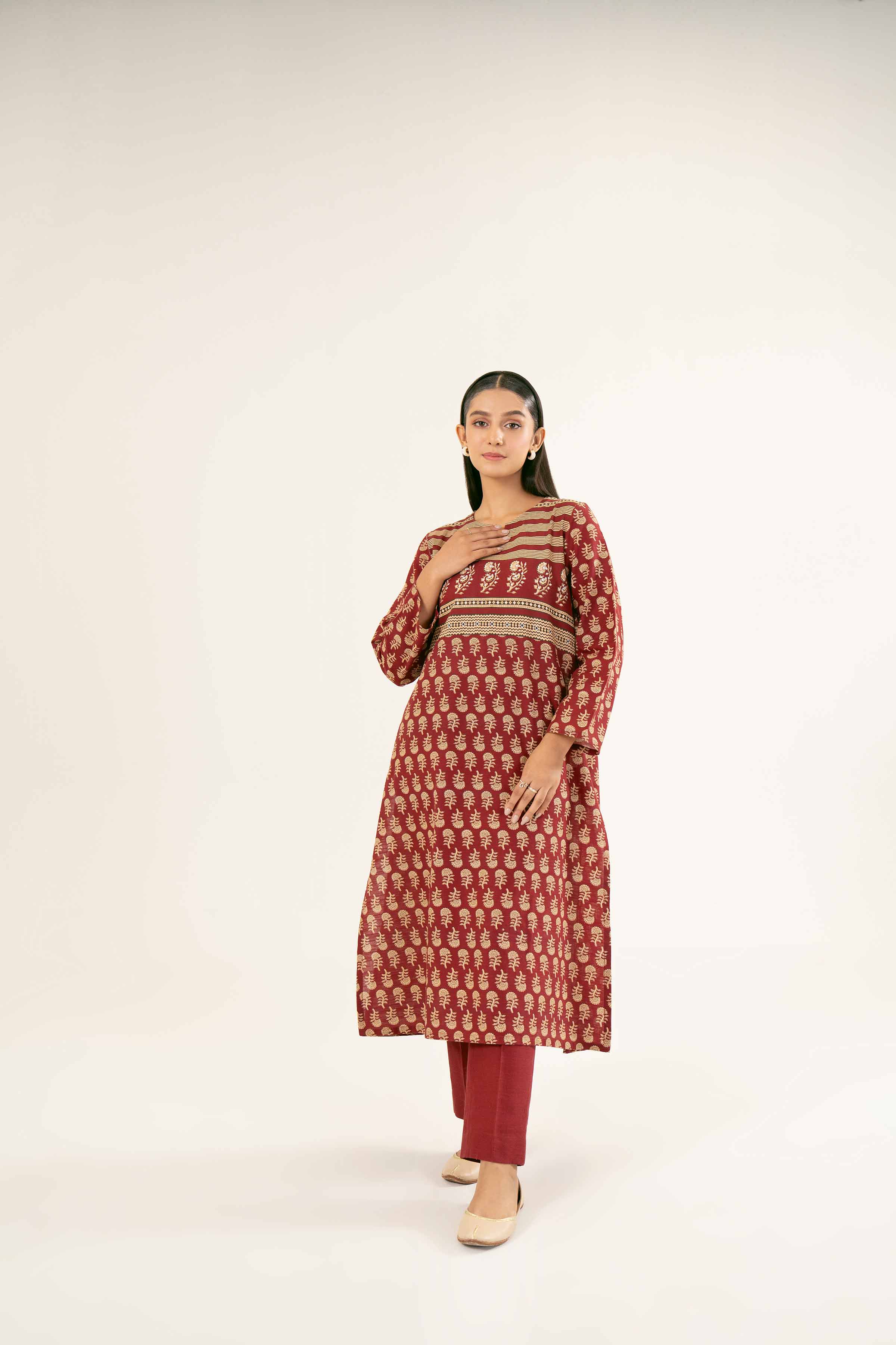 NishatUK - Brown Printed Khaddar 2-piece ready to wear Dress