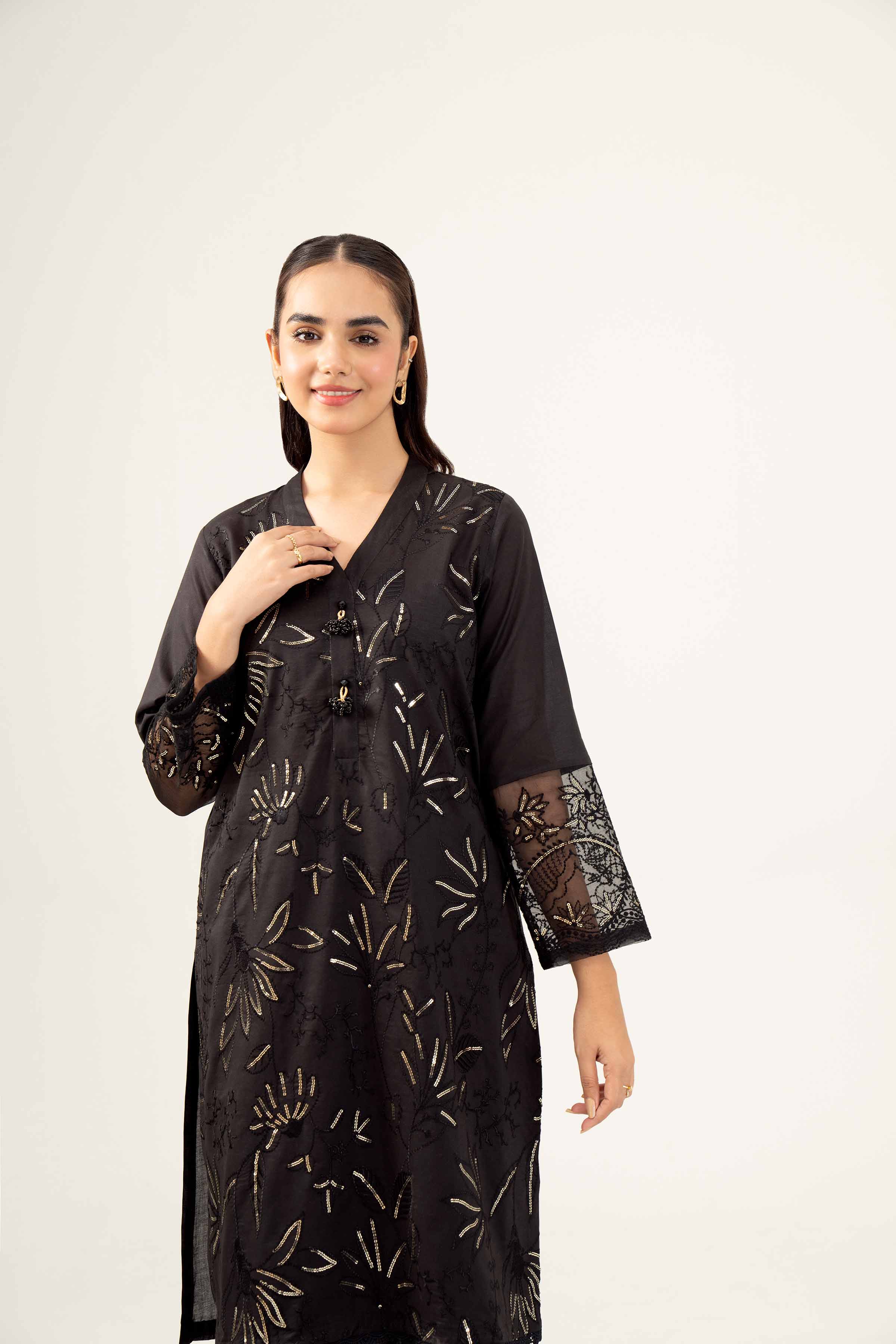 NishatUK - Black Embroidered Lawn 1-piece ready to wear Shirt