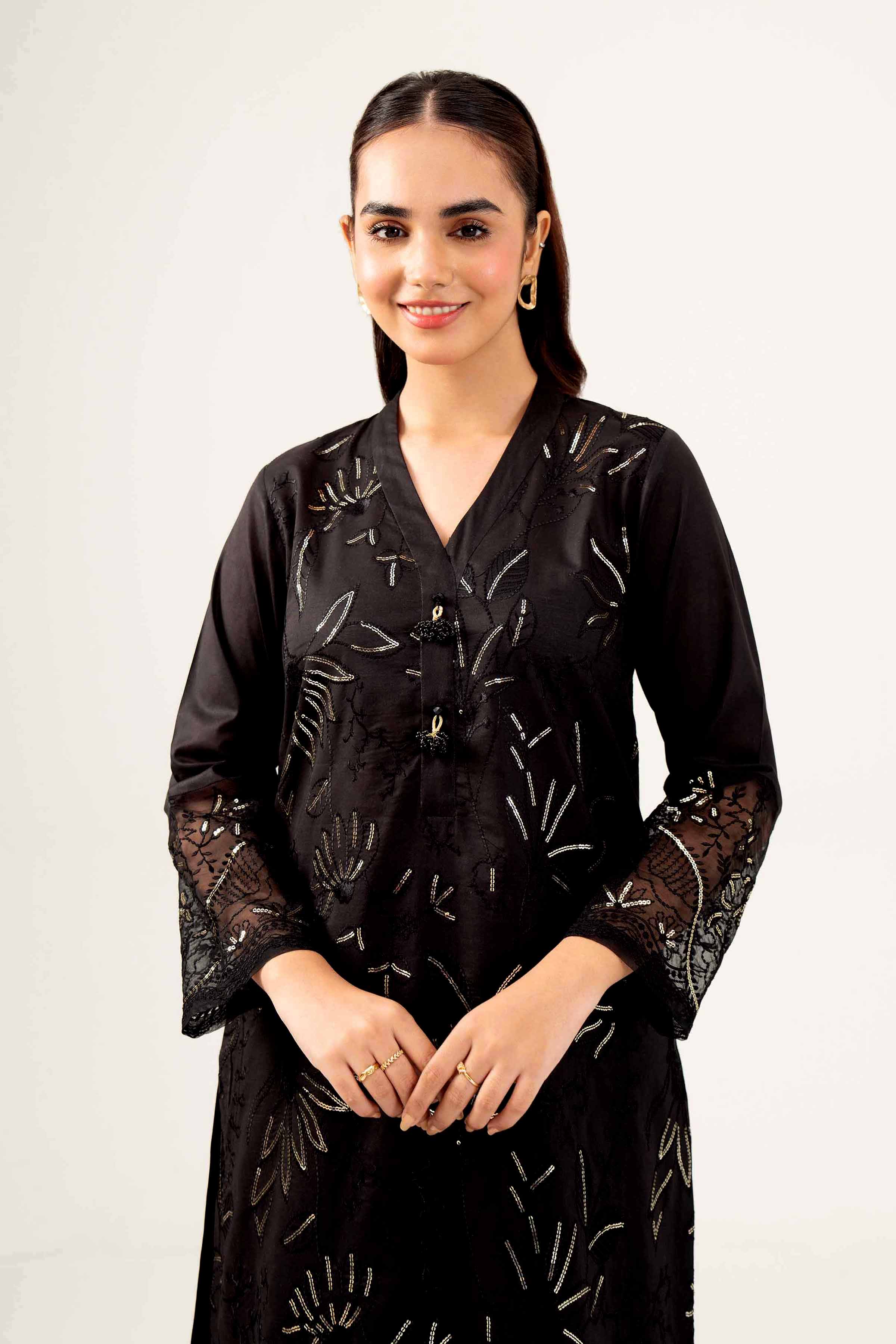 NishatUK - Black Embroidered Lawn 1-piece ready to wear Shirt