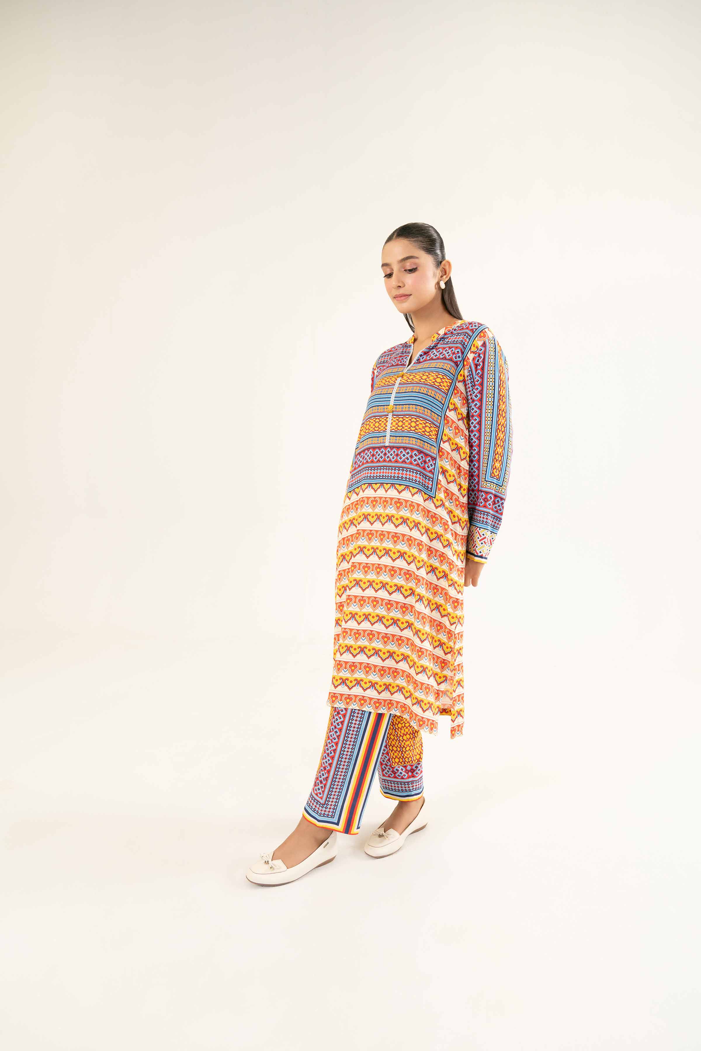 NishatUK - Brown Printed Linen 2-piece ready to wear Dress