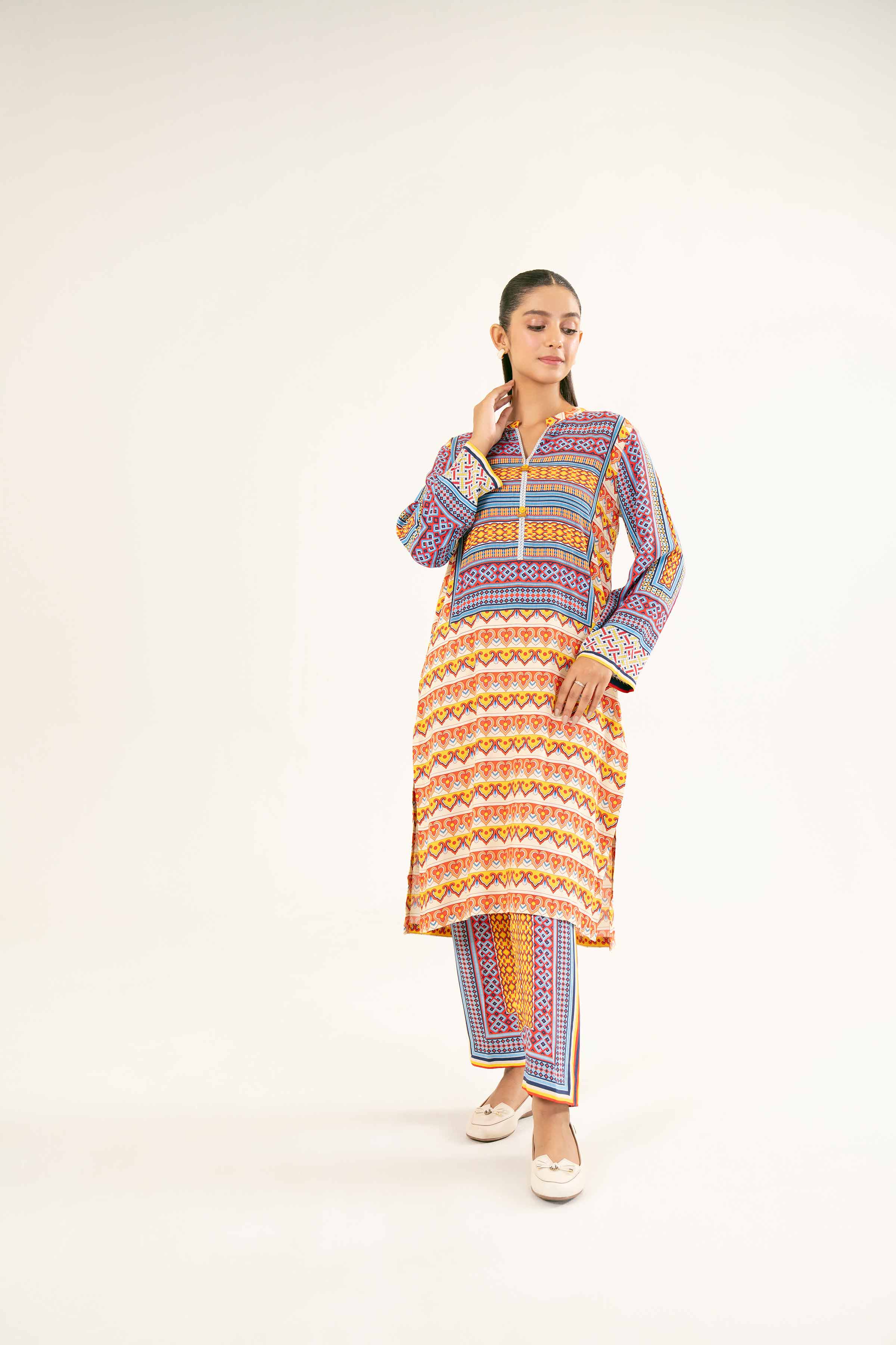 NishatUK - Brown Printed Linen 2-piece ready to wear Dress