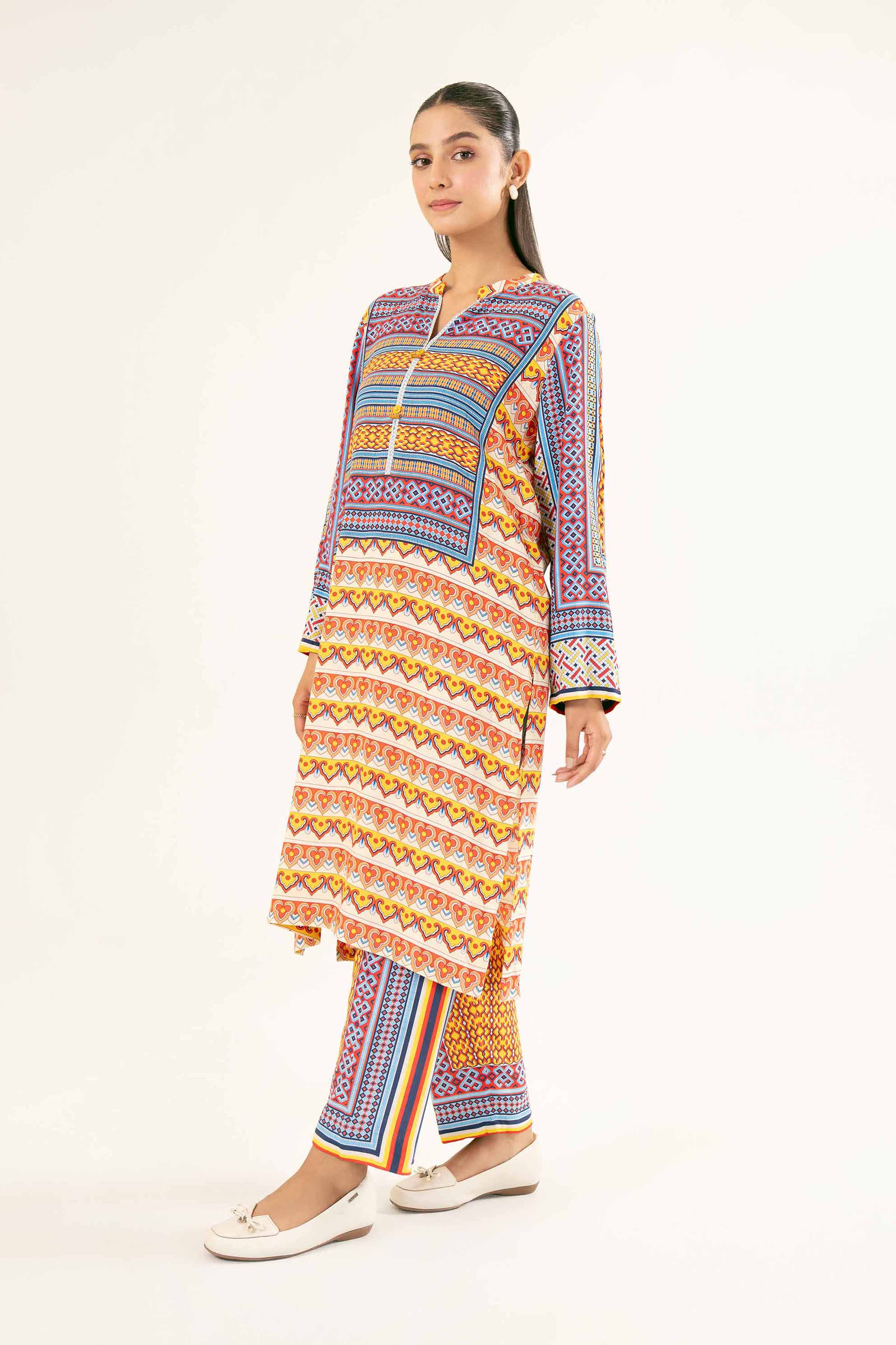 NishatUK - Brown Printed Linen 2-piece ready to wear Dress
