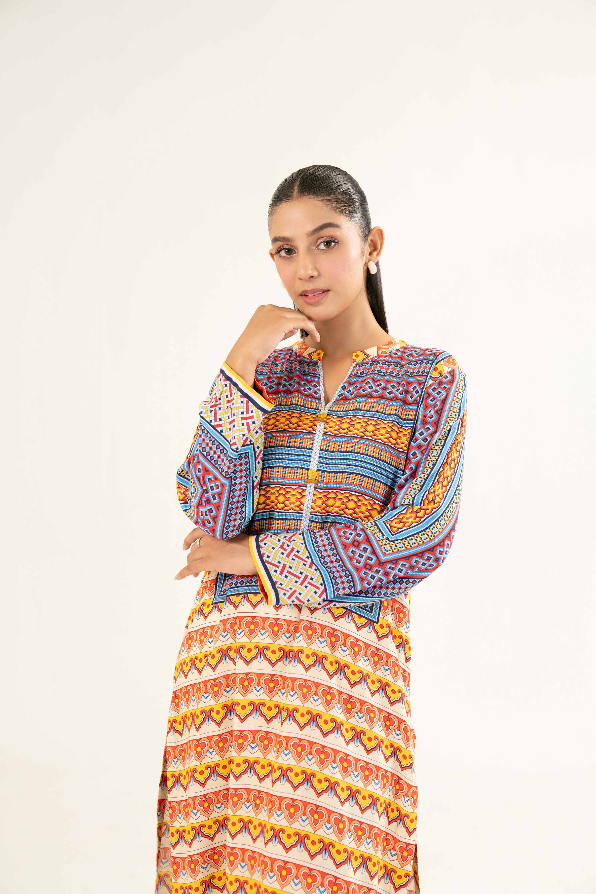 NishatUK - Brown Printed Linen 2-piece ready to wear Dress