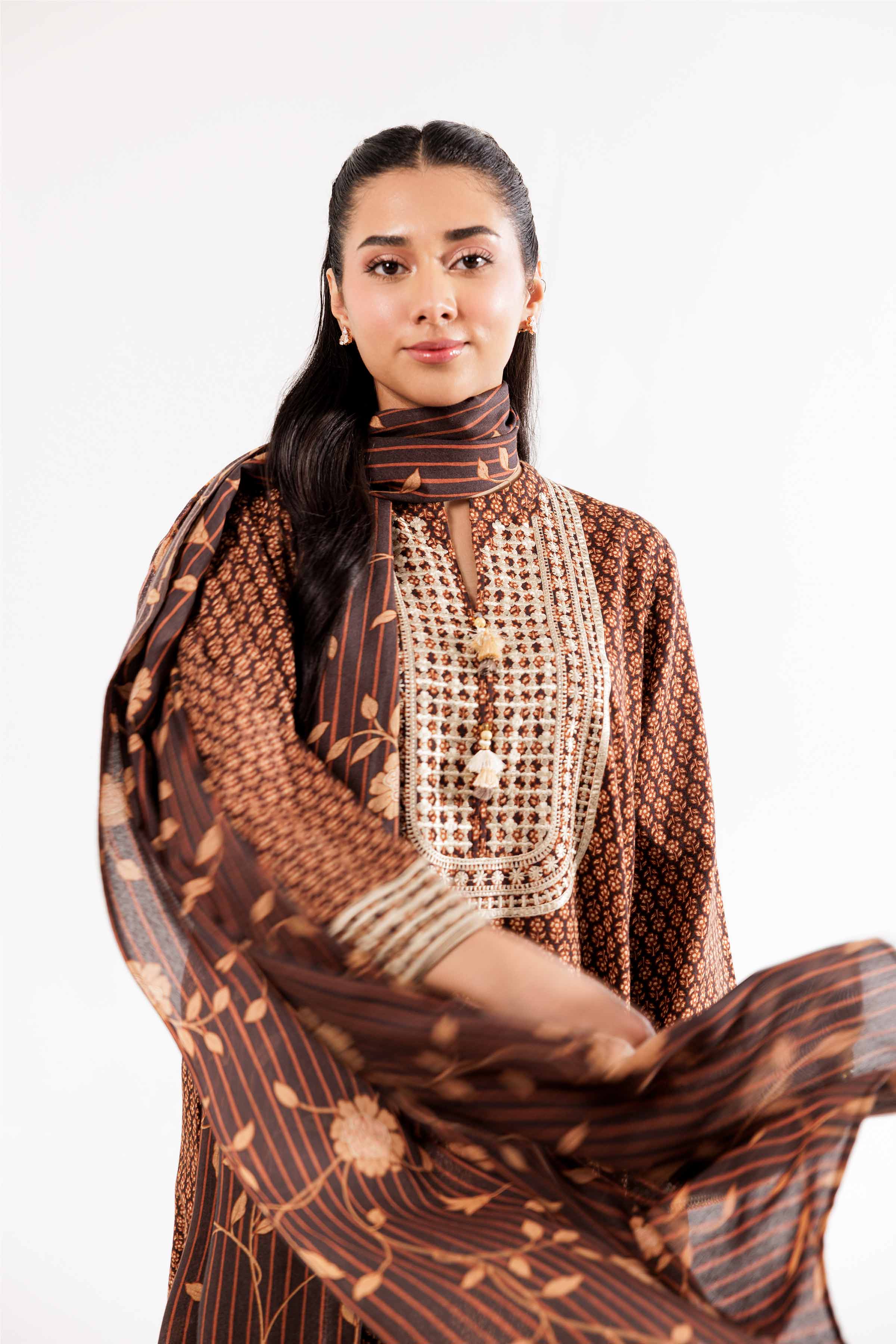 NishatUK - Brown Embroidered Karandi 3-piece ready to wear Suit