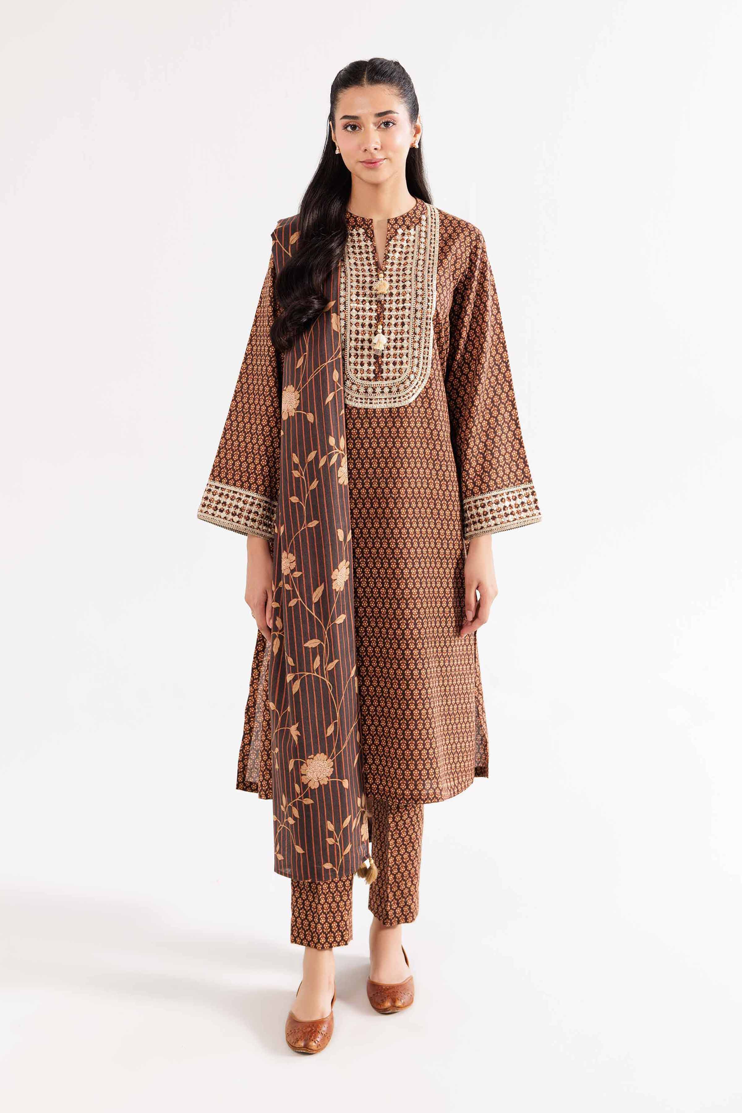 NishatUK - Brown Embroidered Karandi 3-piece ready to wear Suit