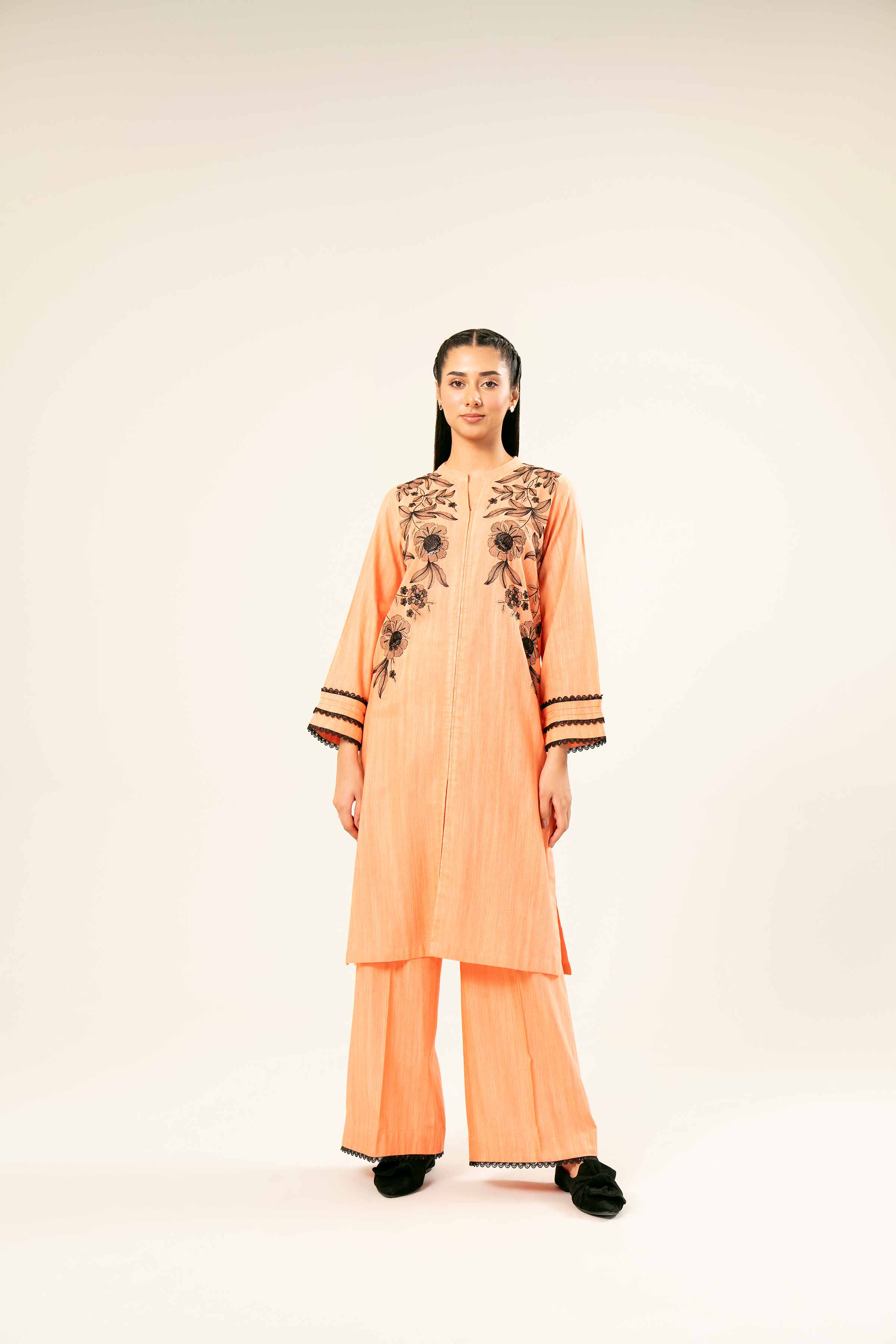 NishatUK - Orange Embroidered Khaddar 2-piece ready to wear Dress