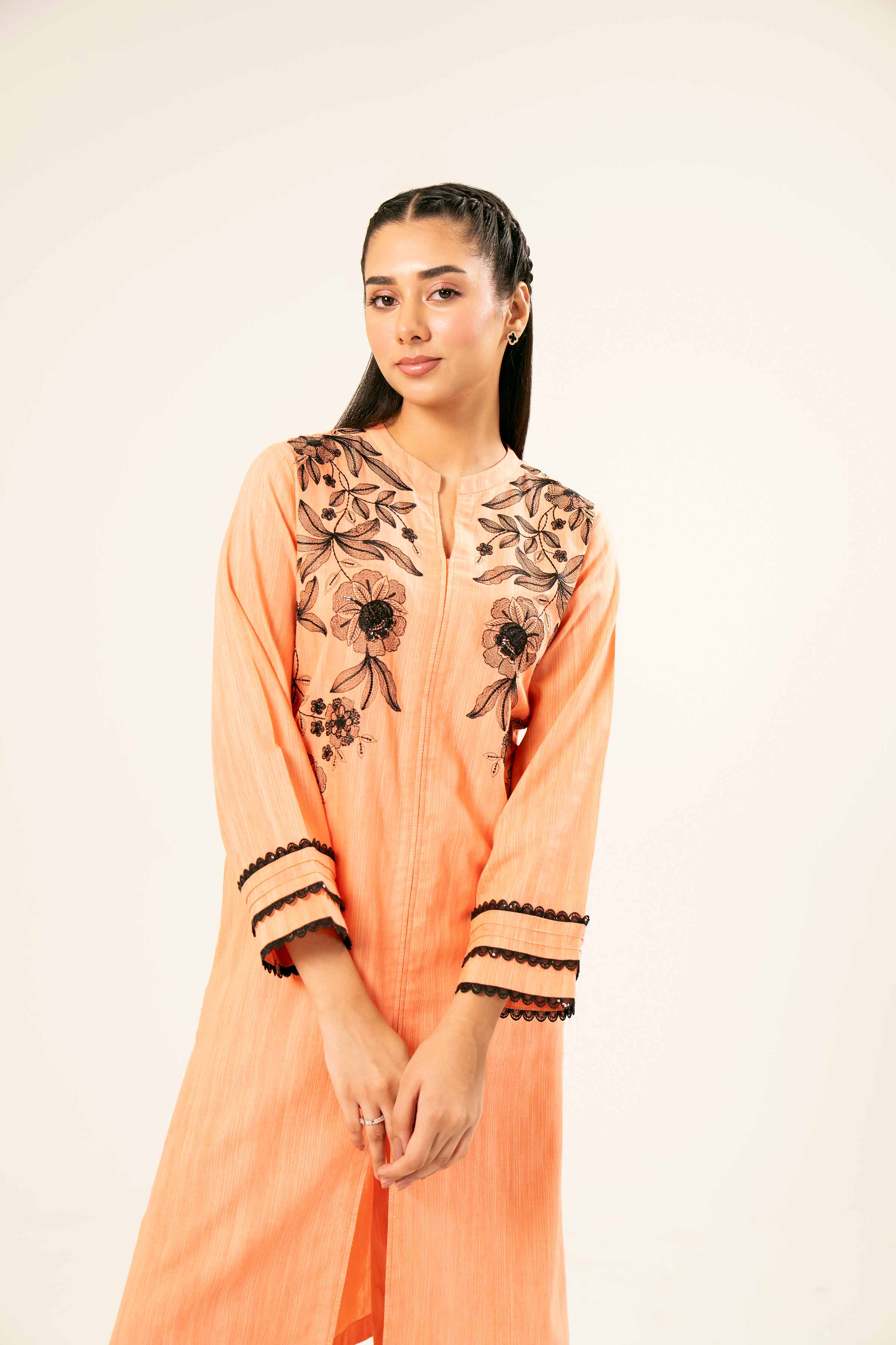NishatUK - Orange Embroidered Khaddar 2-piece ready to wear Dress