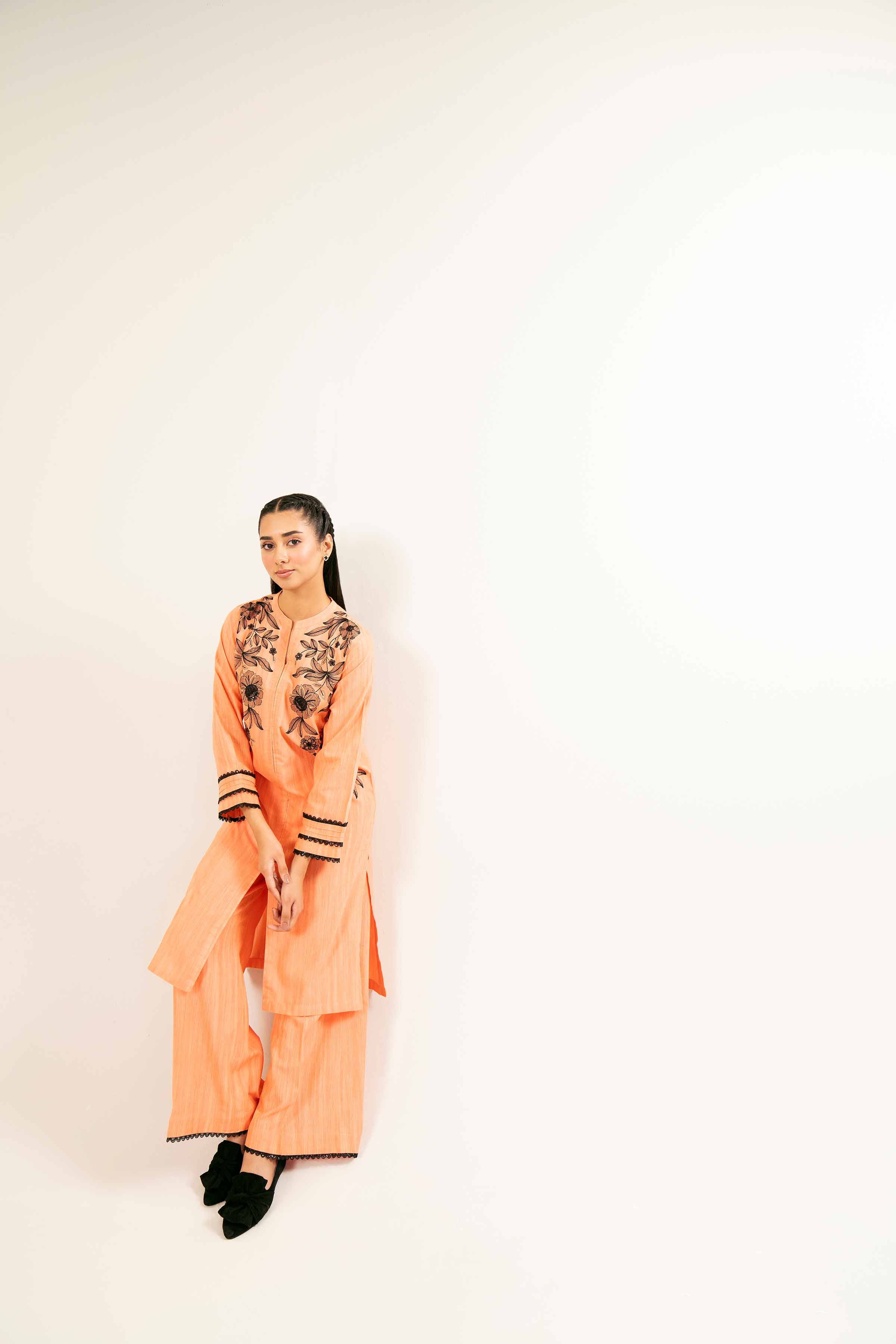 NishatUK - Orange Embroidered Khaddar 2-piece ready to wear Dress