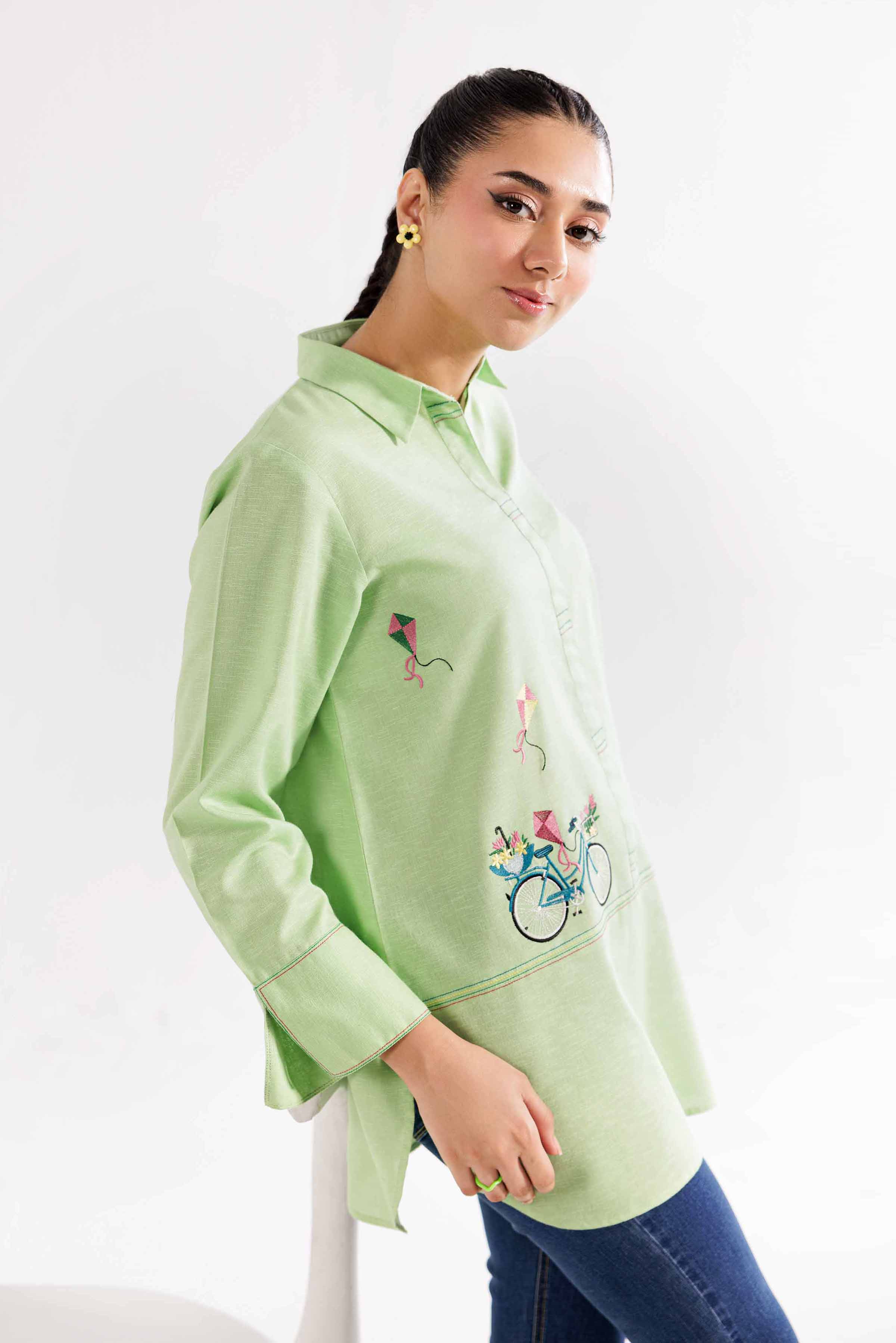 NishatUK - Pistachio Embroidered Karandi 1-piece ready to wear Tunic