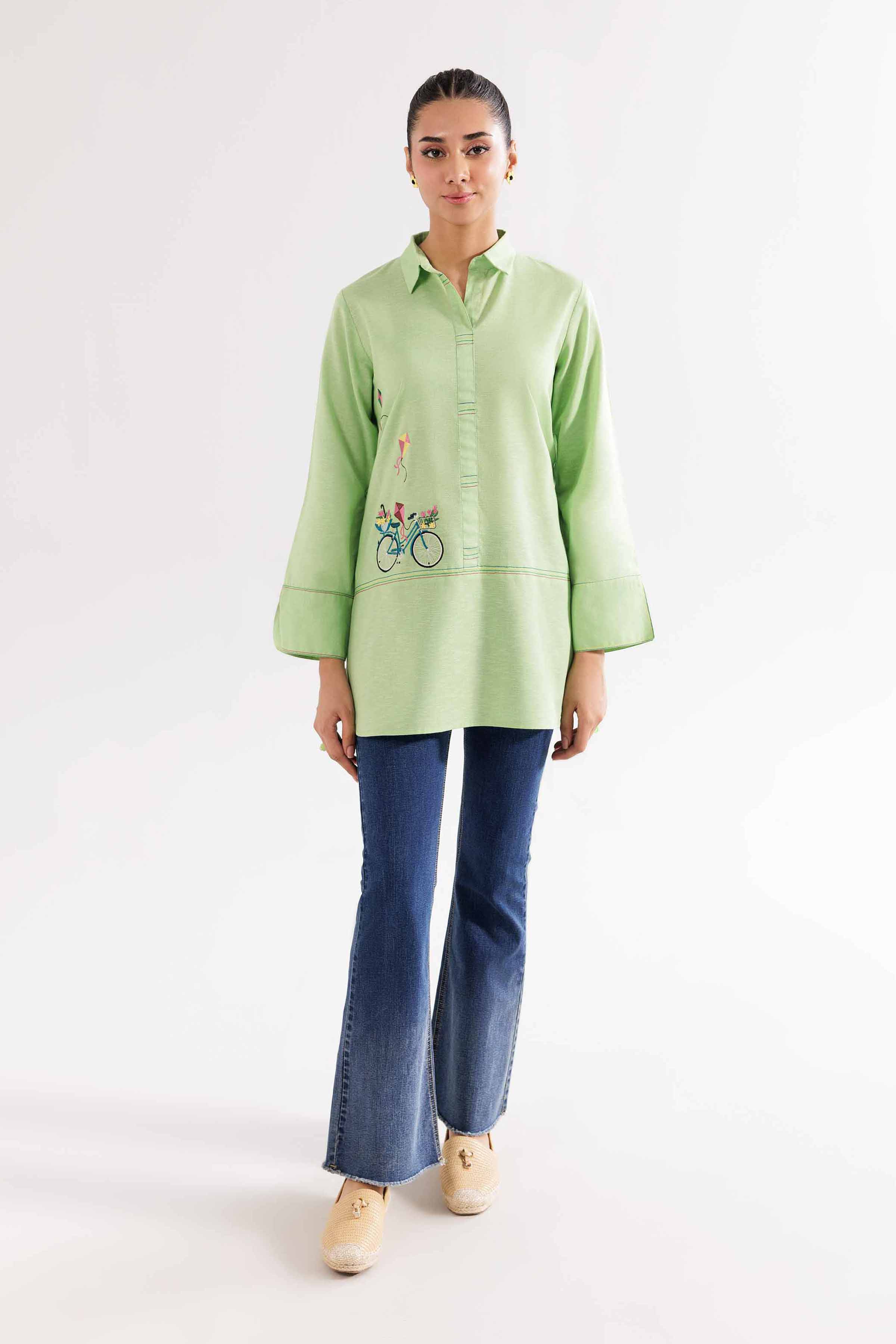 NishatUK - Pistachio Embroidered Karandi 1-piece ready to wear Tunic
