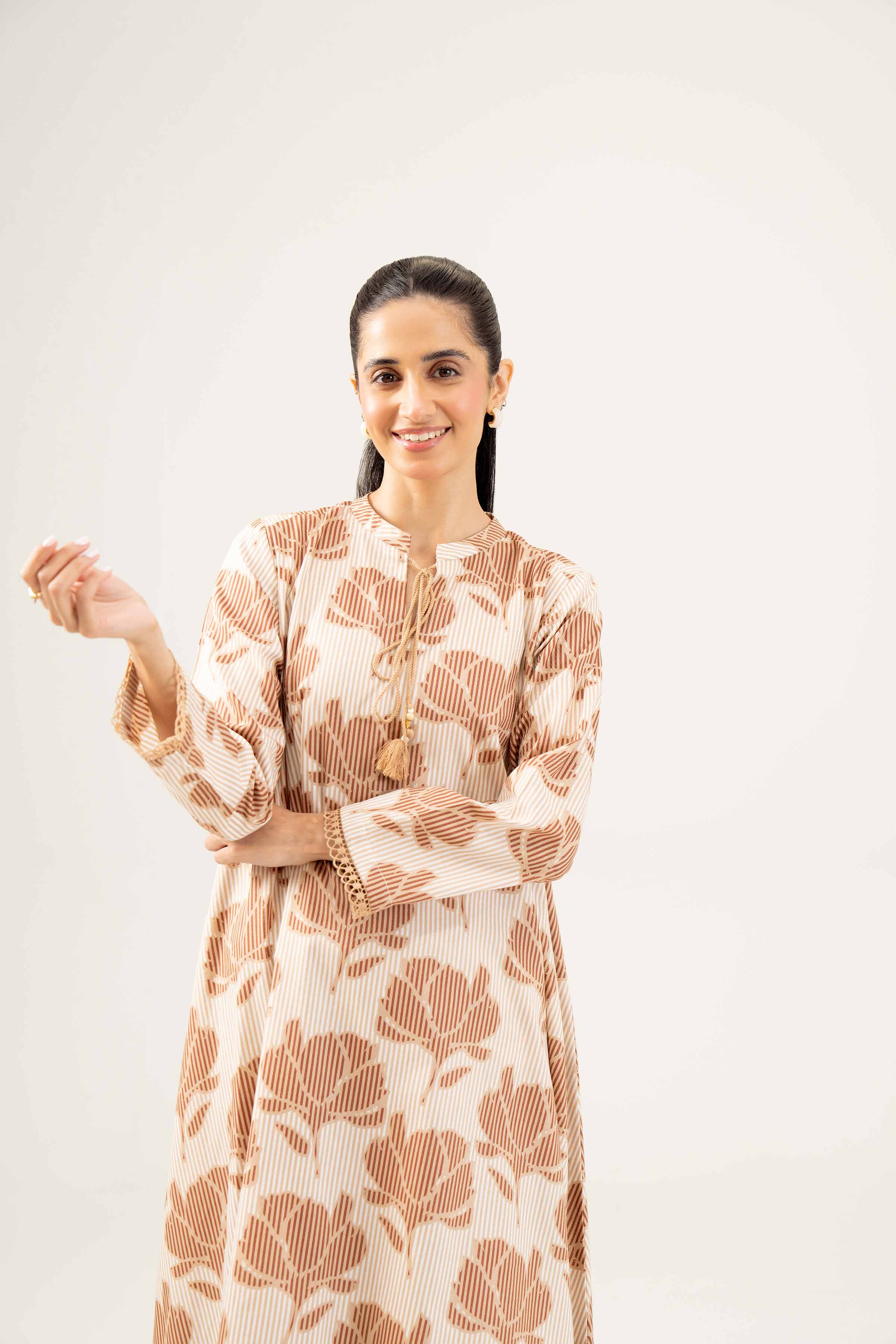 NishatUK - Beige Printed Dobby 2-piece ready to wear Dress