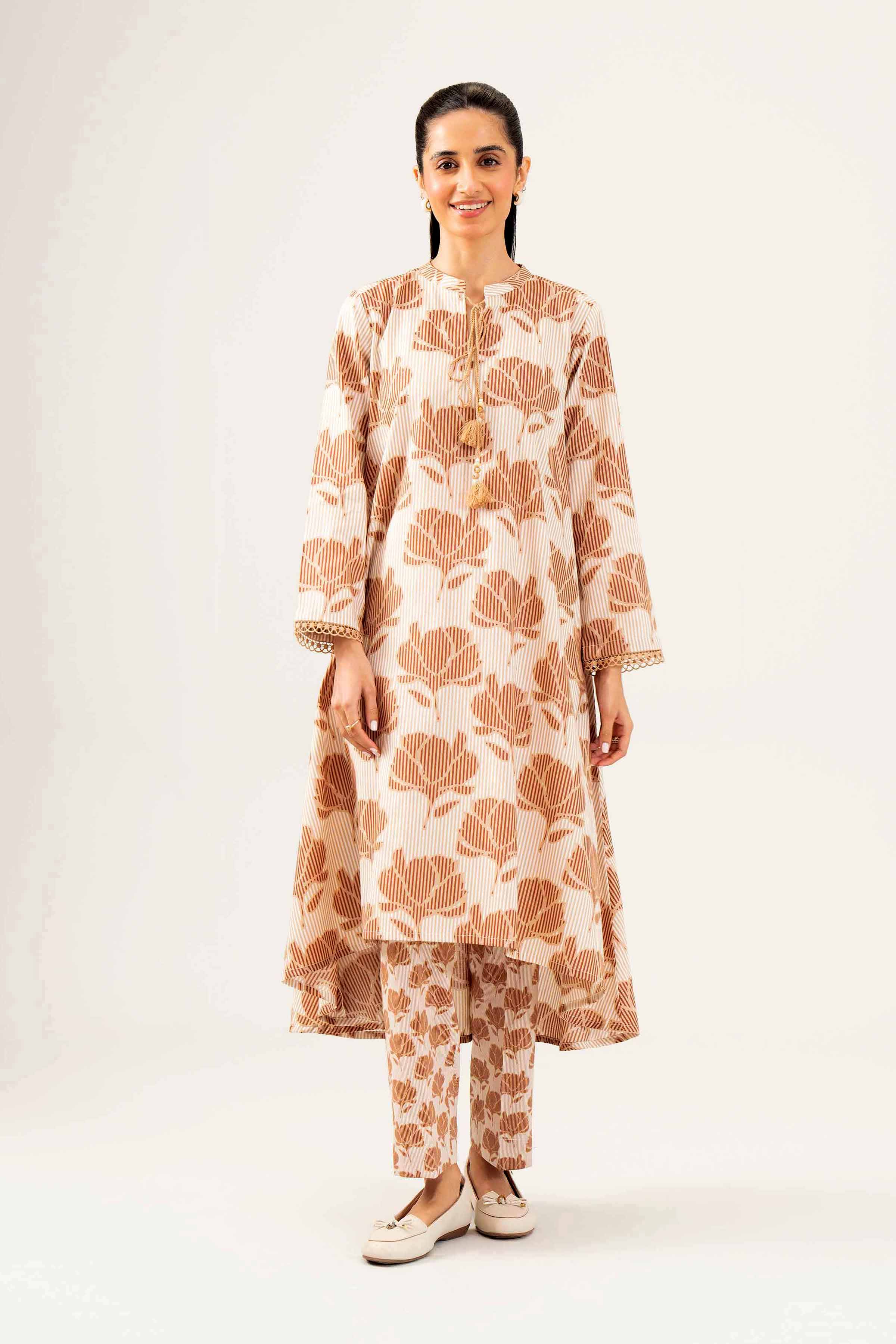NishatUK - Beige Printed Dobby 2-piece ready to wear Dress