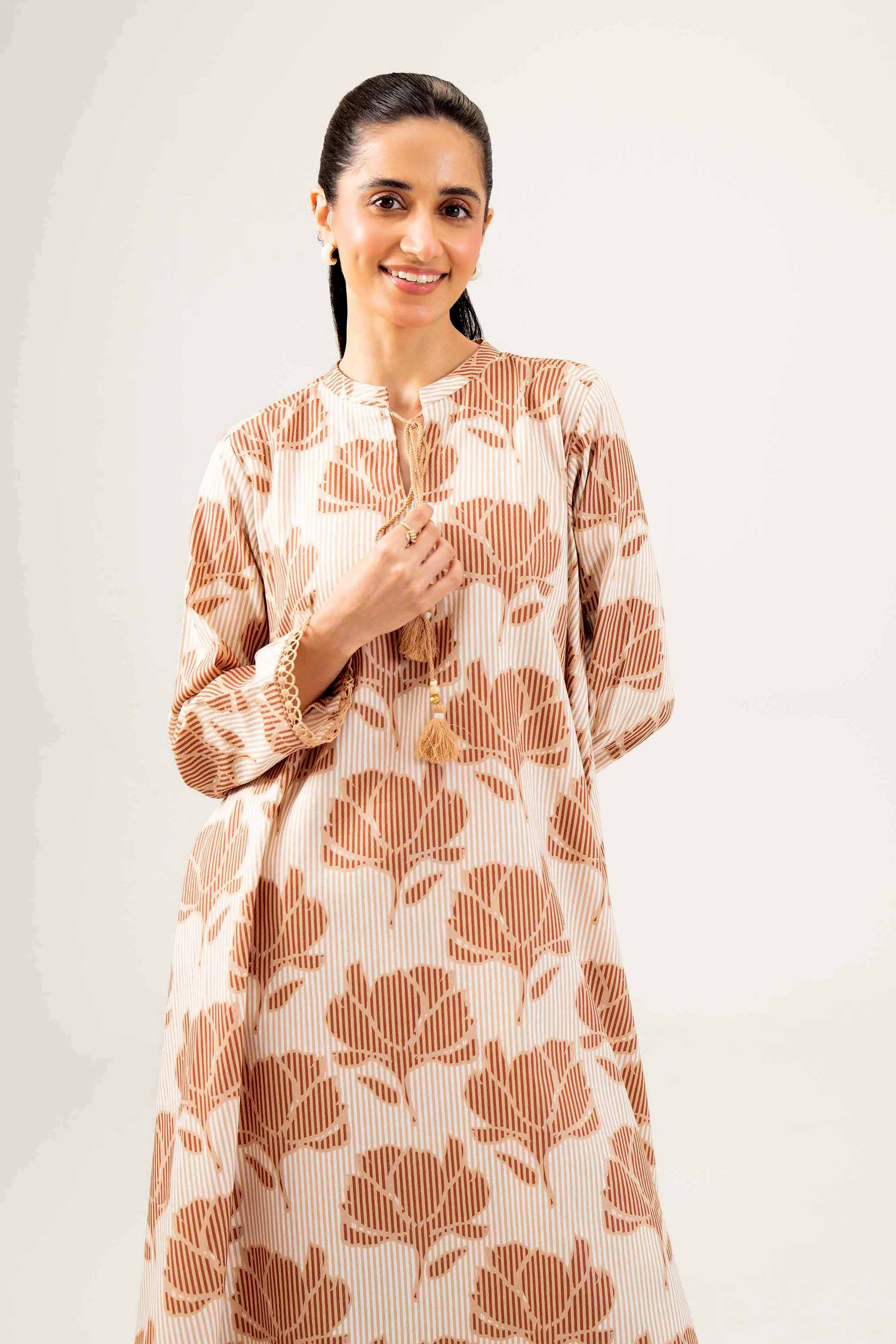 NishatUK - Beige Printed Dobby 2-piece ready to wear Dress