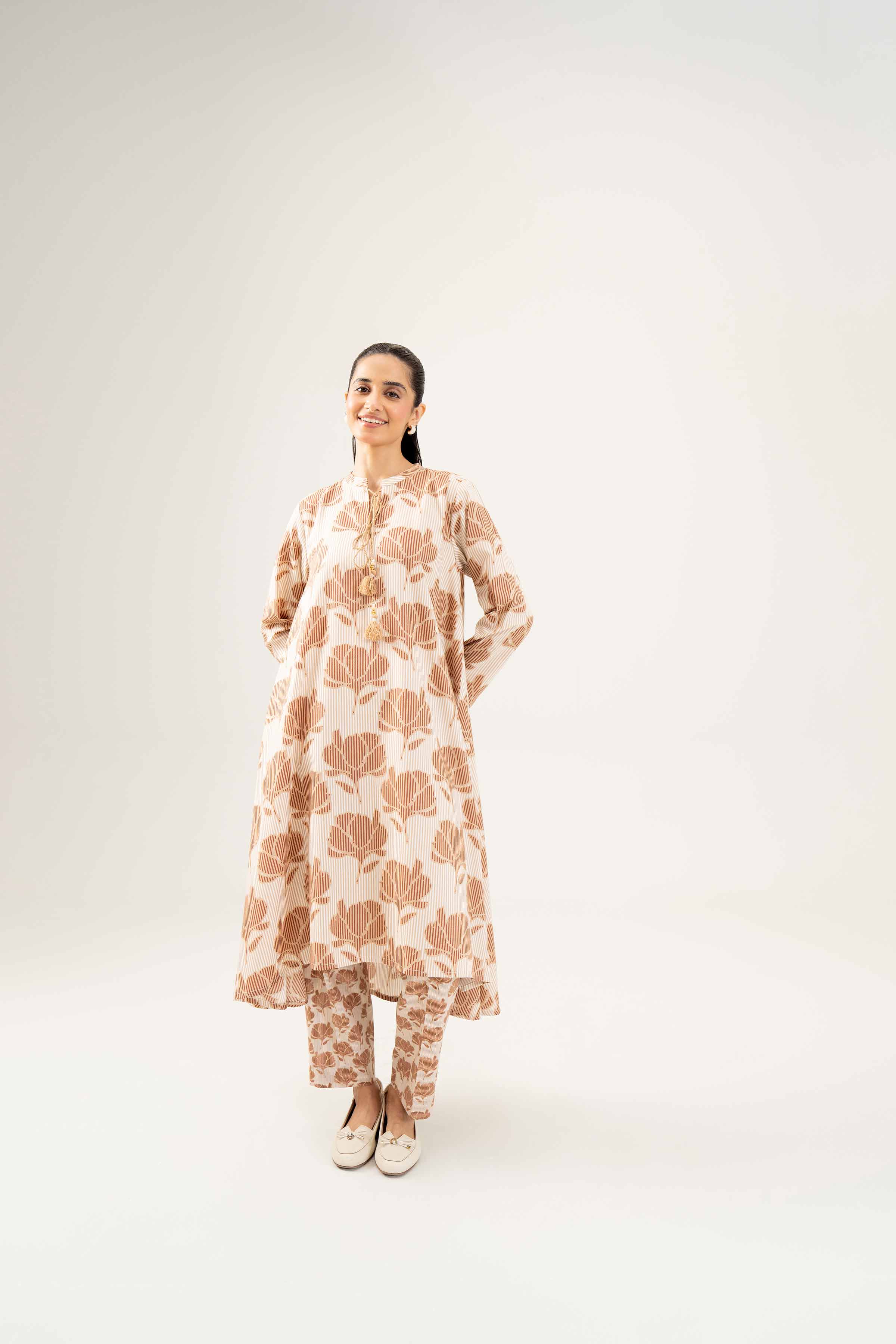 NishatUK - Beige Printed Dobby 2-piece ready to wear Dress