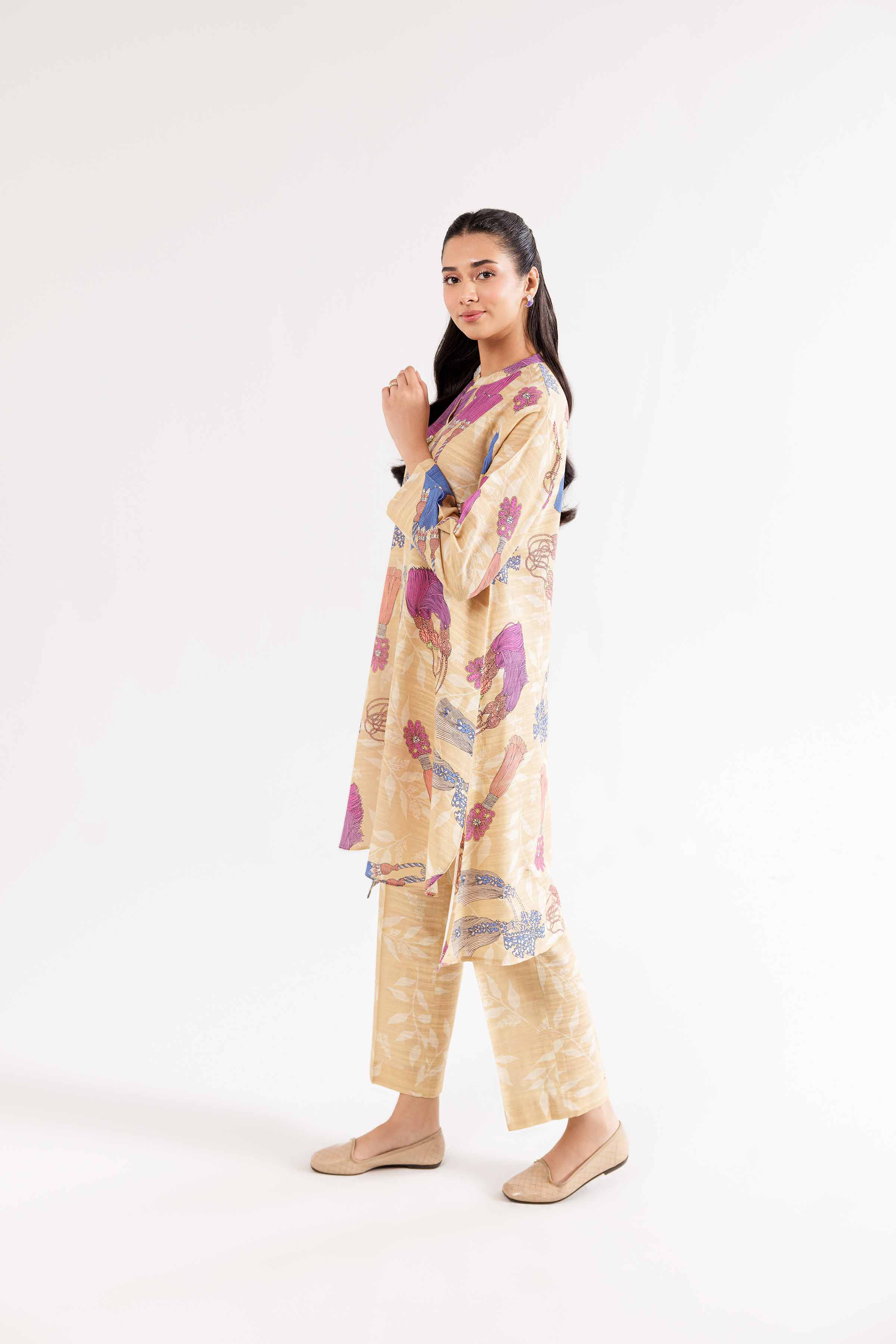NishatUK - Brown Printed Khaddar 2-piece ready to wear Dress