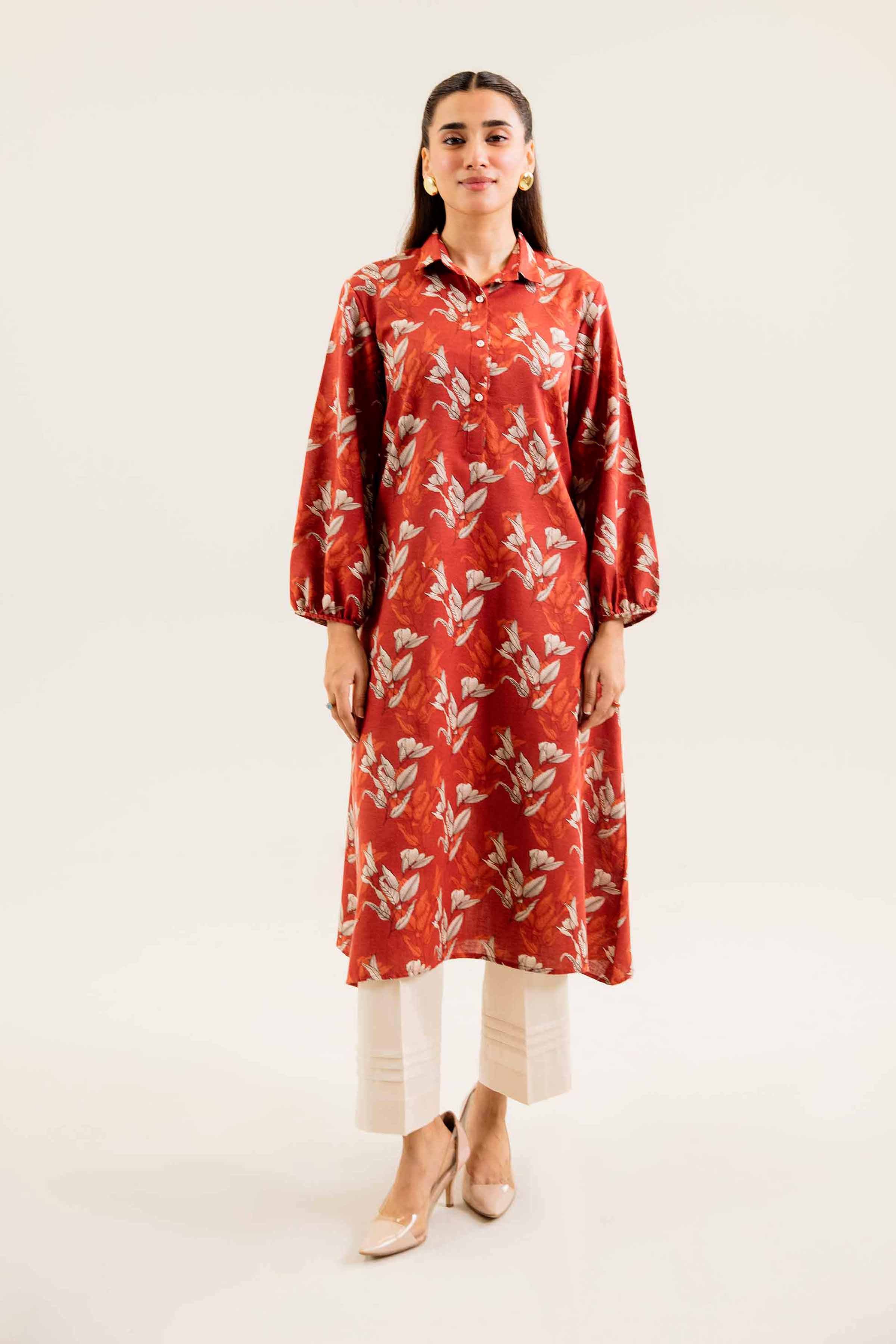 NishatUK - Rust Printed Karandi 1-piece ready to wear Dress