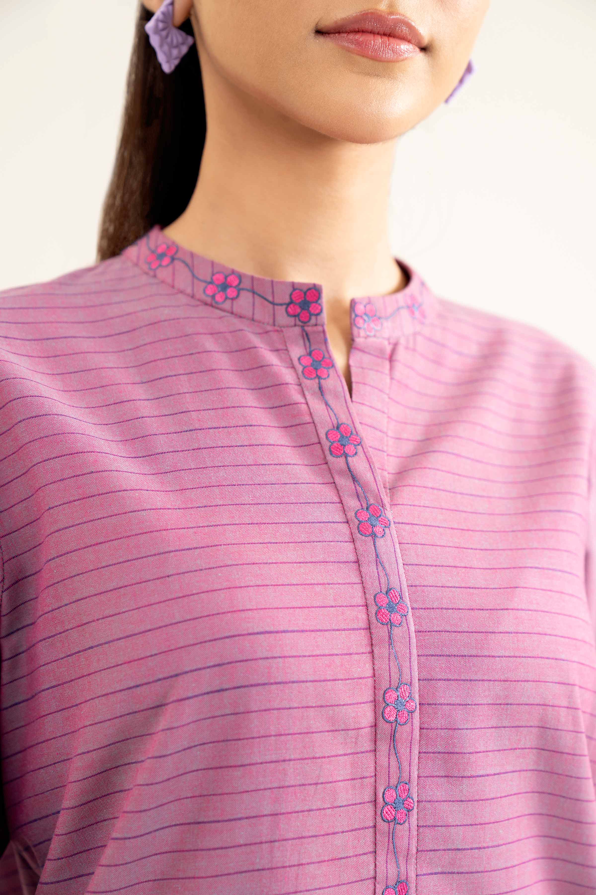 NishatUK - Purple Embroidered Yarn Dyed 1-piece ready to wear Shirt