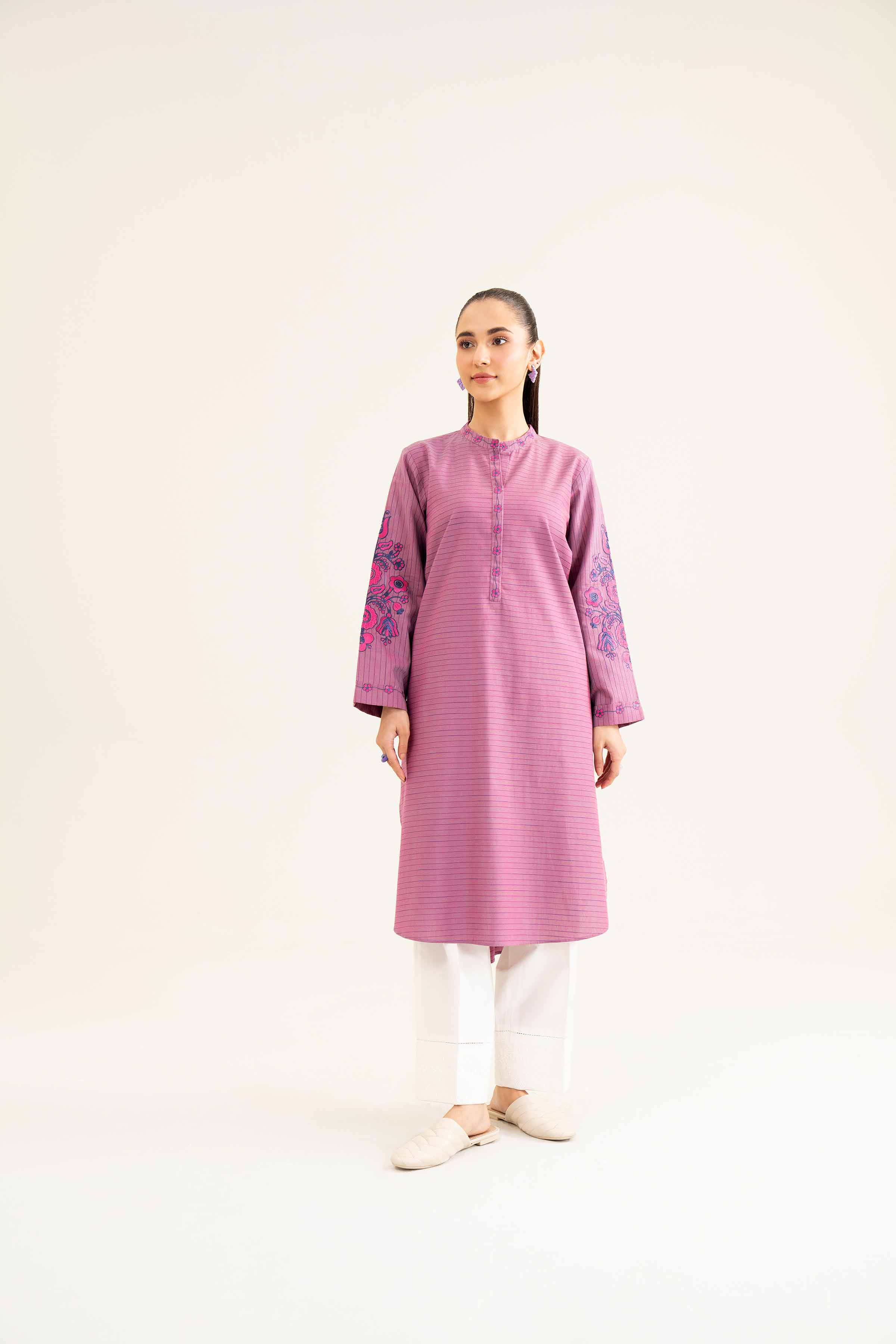 NishatUK - Purple Embroidered Yarn Dyed 1-piece ready to wear Shirt