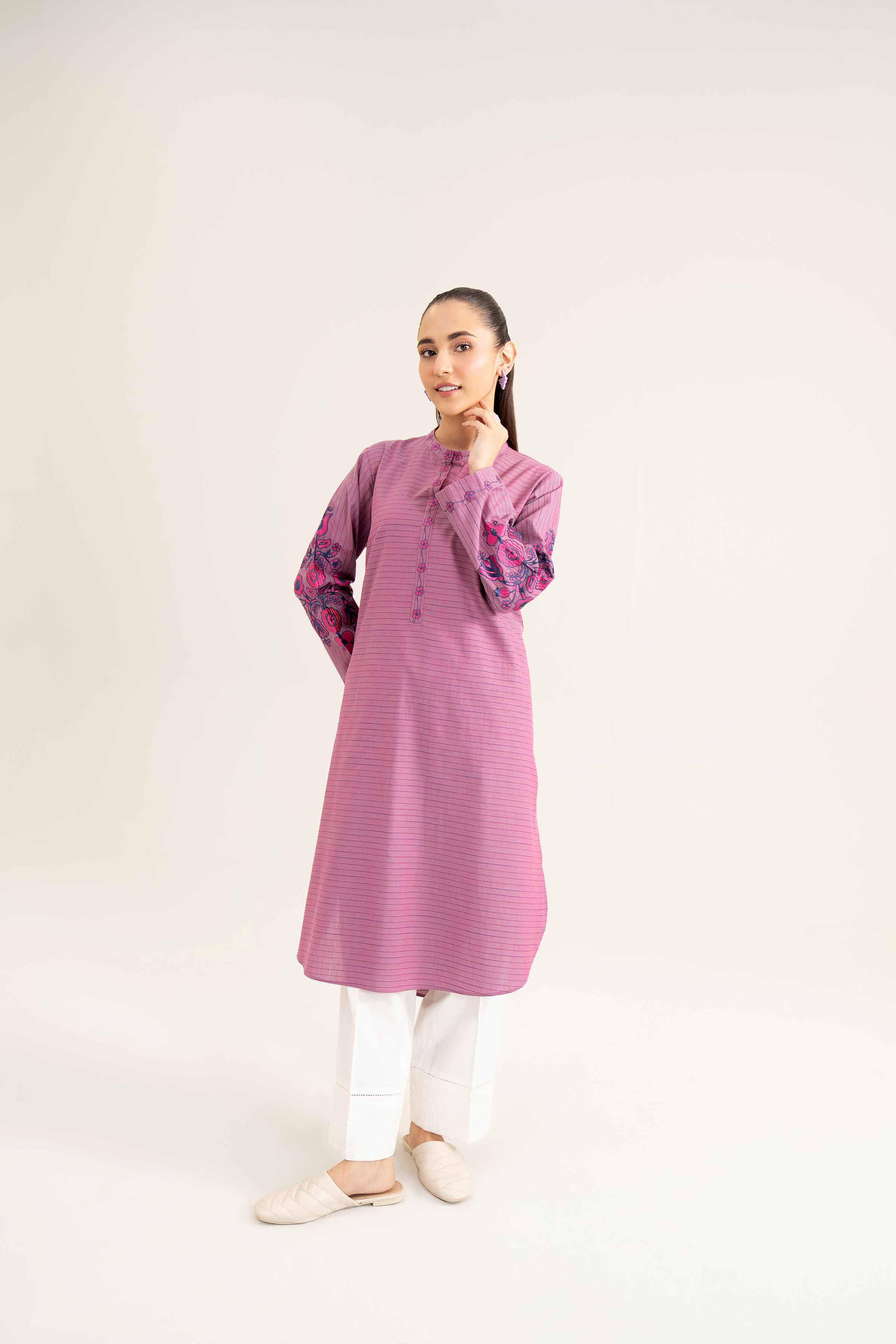 NishatUK - Purple Embroidered Yarn Dyed 1-piece ready to wear Shirt