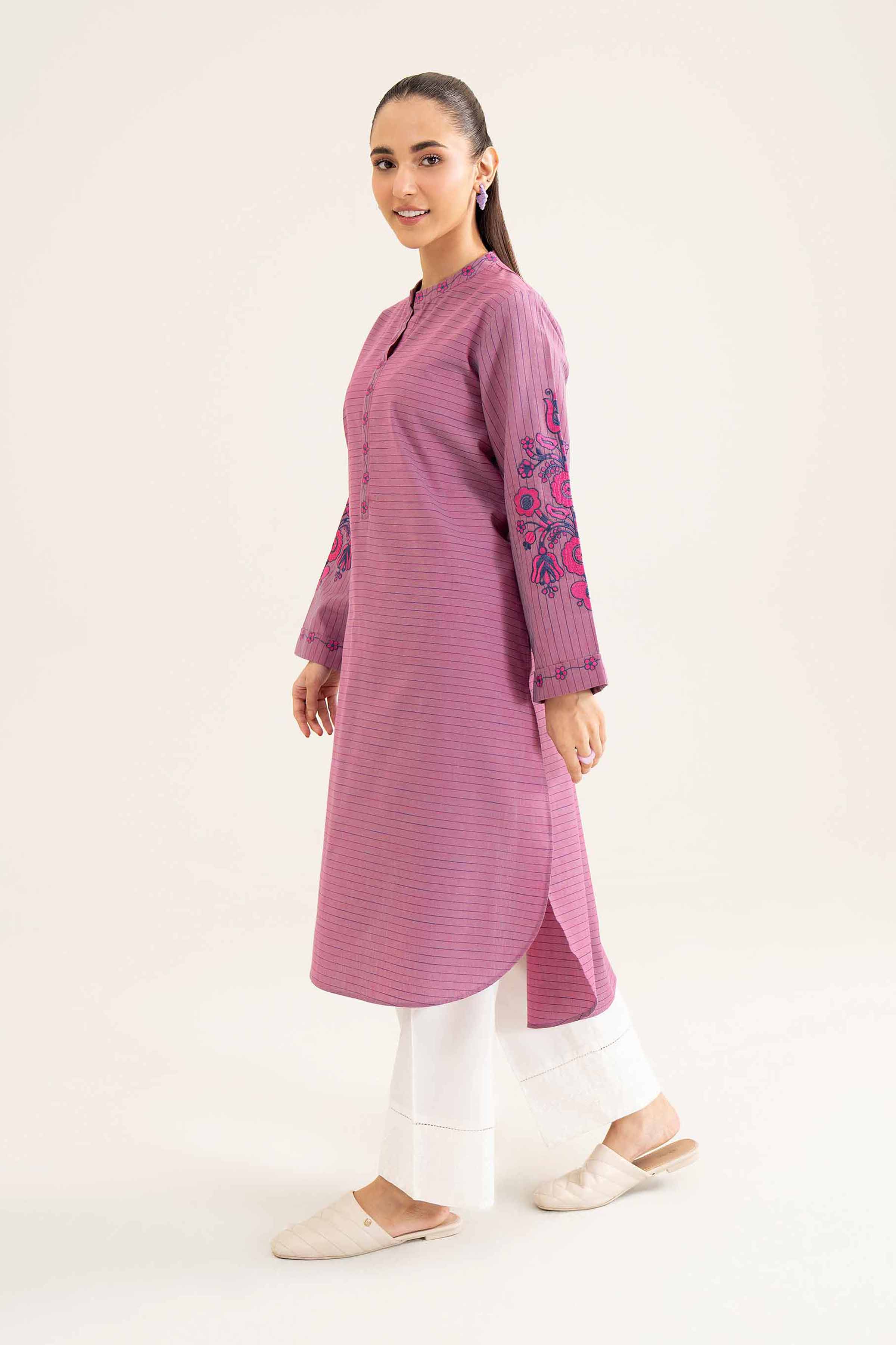 NishatUK - Purple Embroidered Yarn Dyed 1-piece ready to wear Shirt