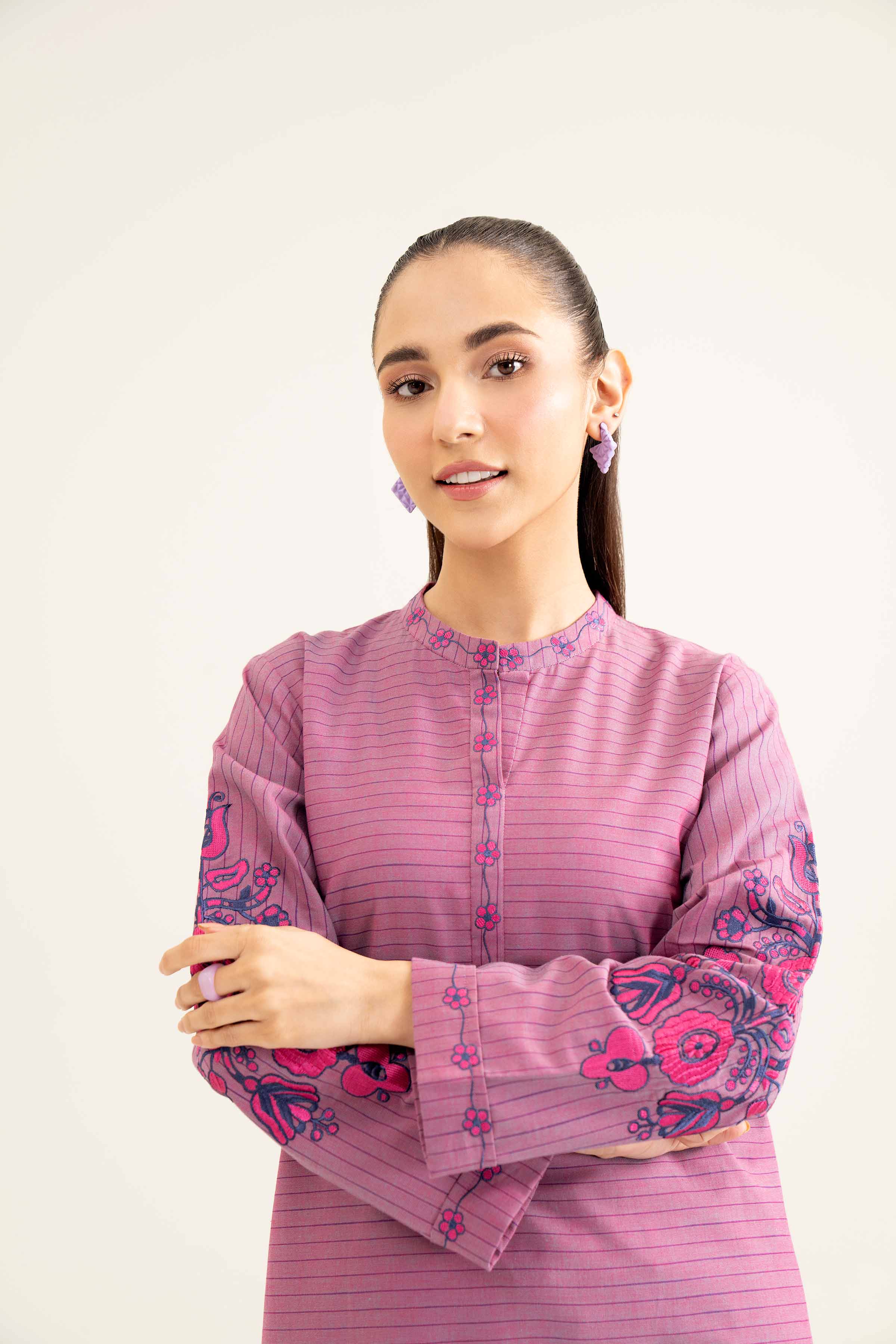 NishatUK - Purple Embroidered Yarn Dyed 1-piece ready to wear Shirt