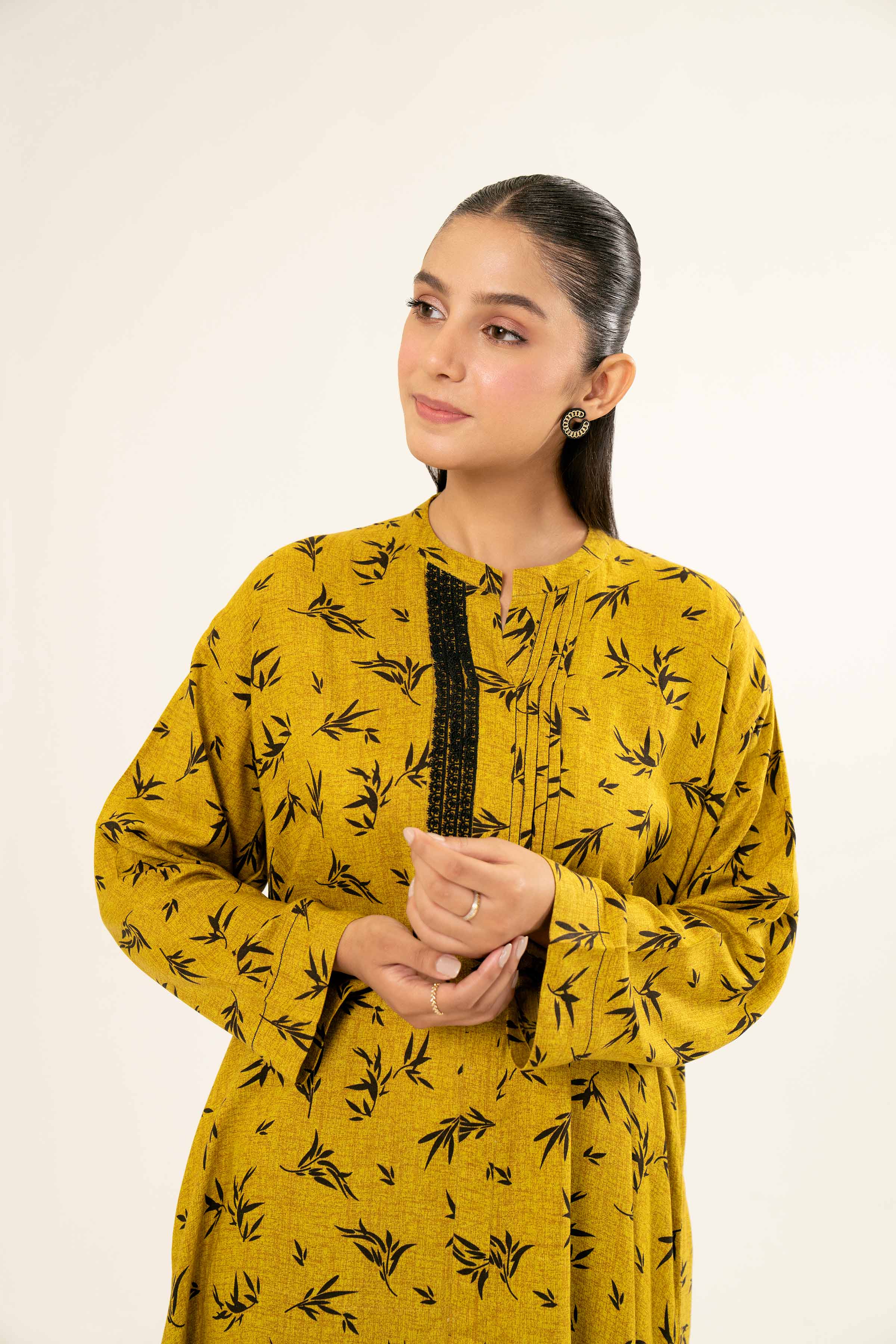 NishatUK - Brown Printed Linen 1-piece ready to wear Shirt