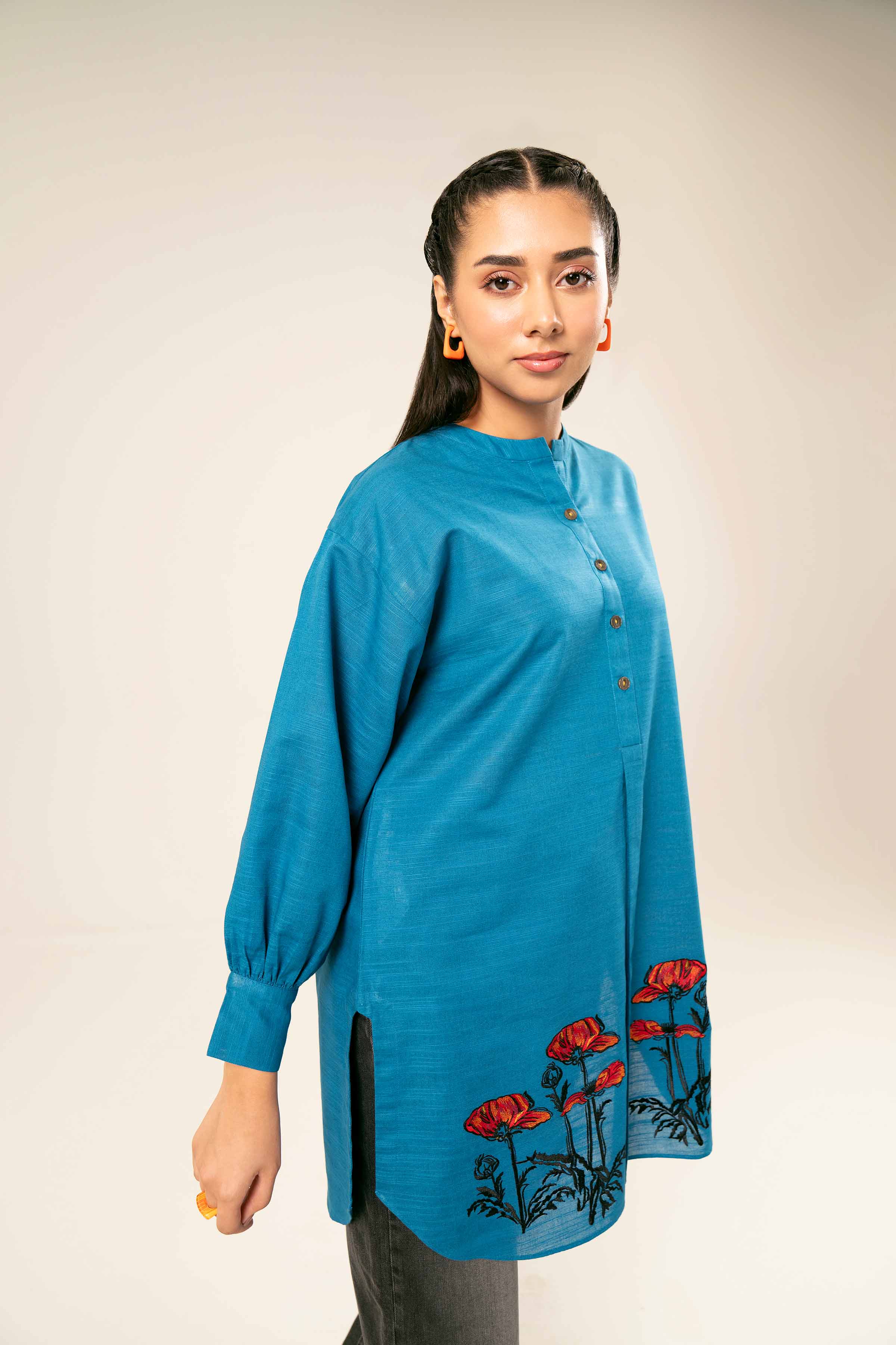 NishatUK - Brown Embroidered Khaddar 1-piece ready to wear Tunic