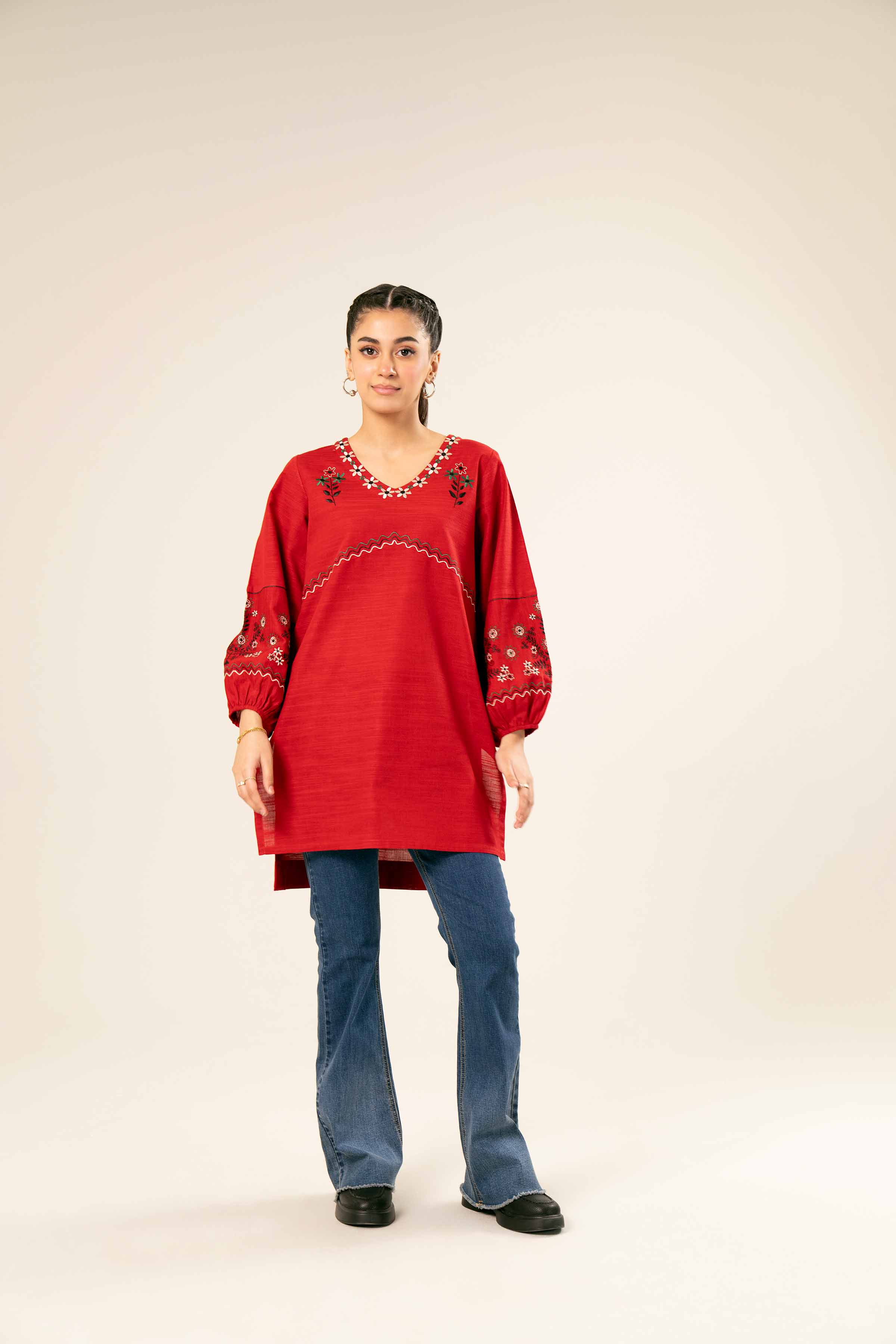 NishatUK - Brown Embroidered Khaddar 1-piece ready to wear Tunic
