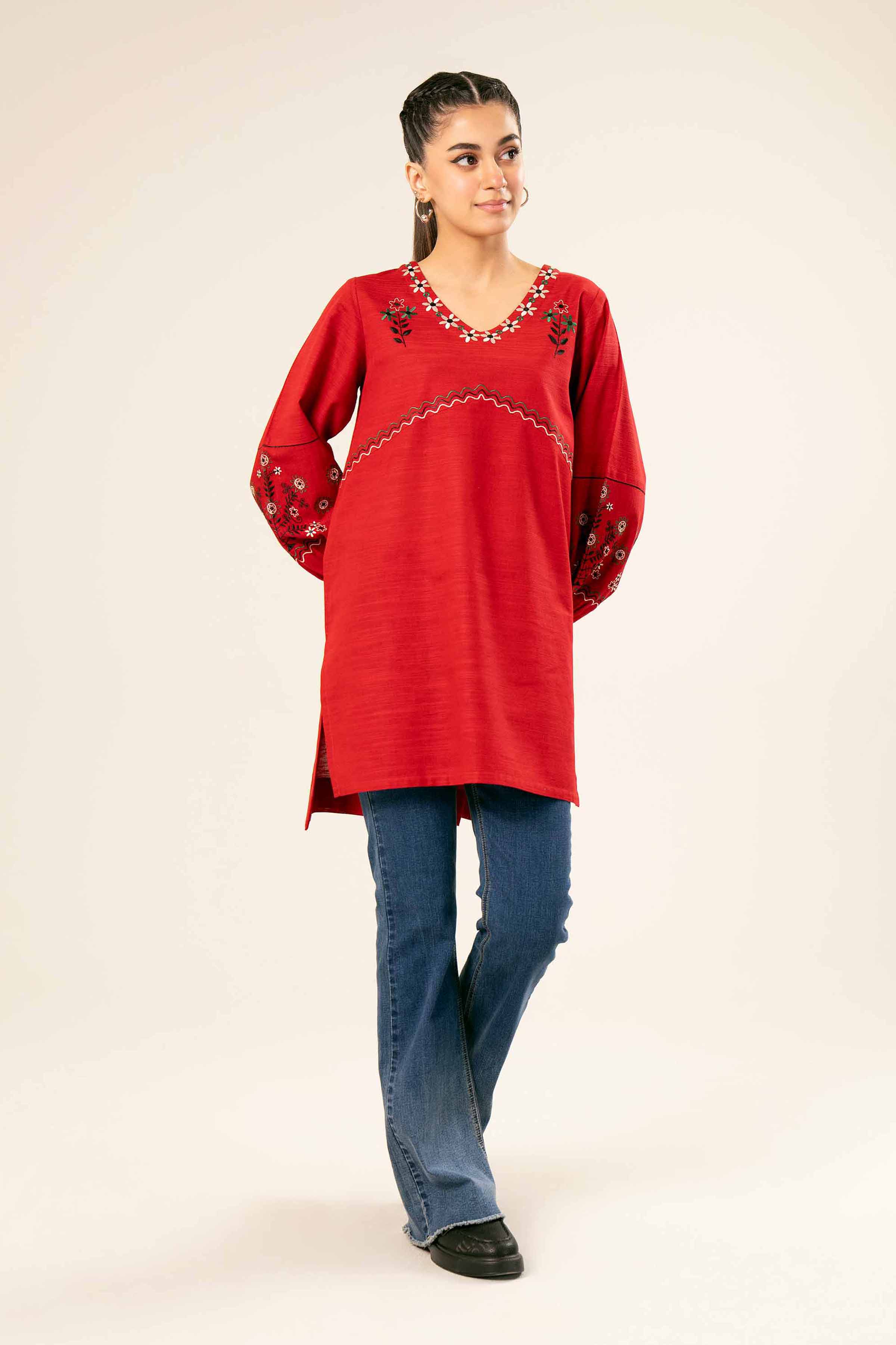 NishatUK - Brown Embroidered Khaddar 1-piece ready to wear Tunic