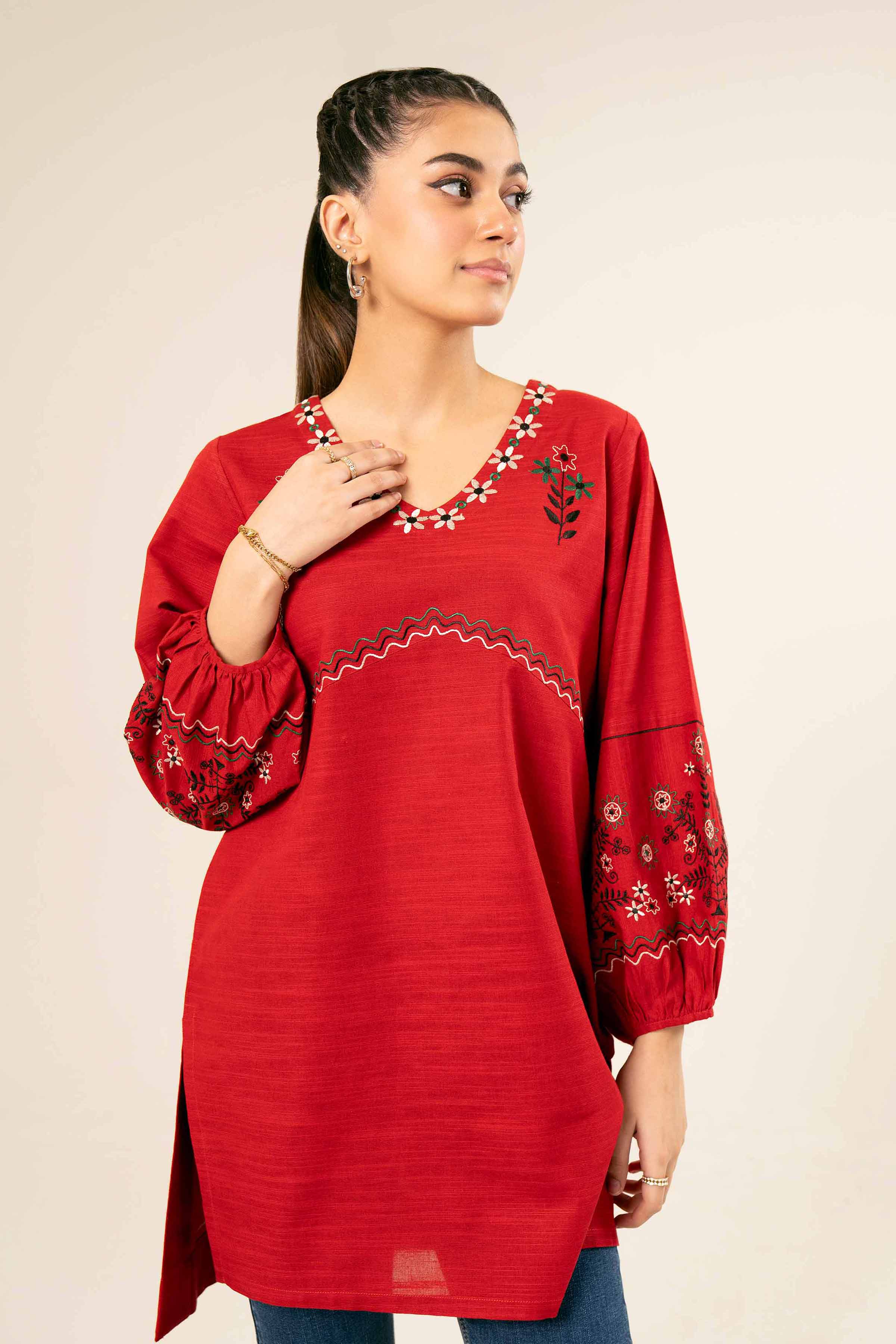 NishatUK - Brown Embroidered Khaddar 1-piece ready to wear Tunic