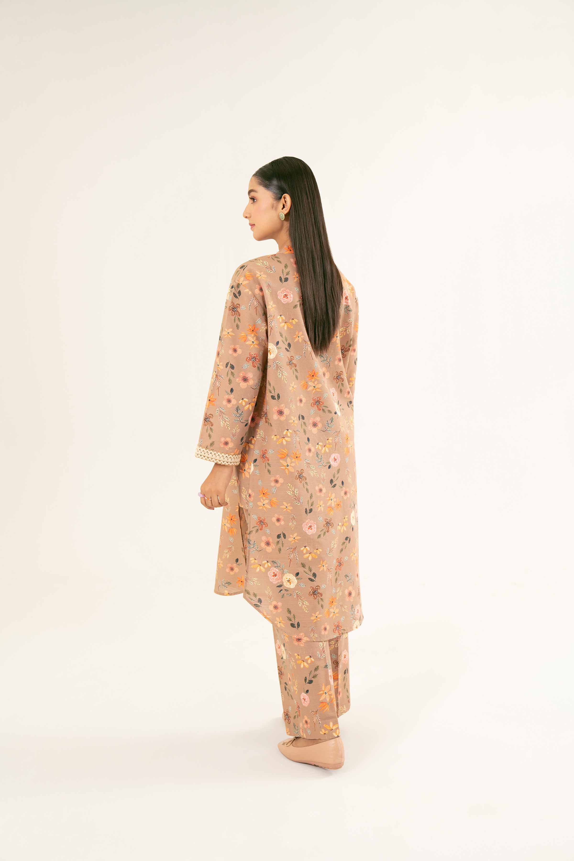 NishatUK - Brown Printed Khaddar 2-piece ready to wear Dress