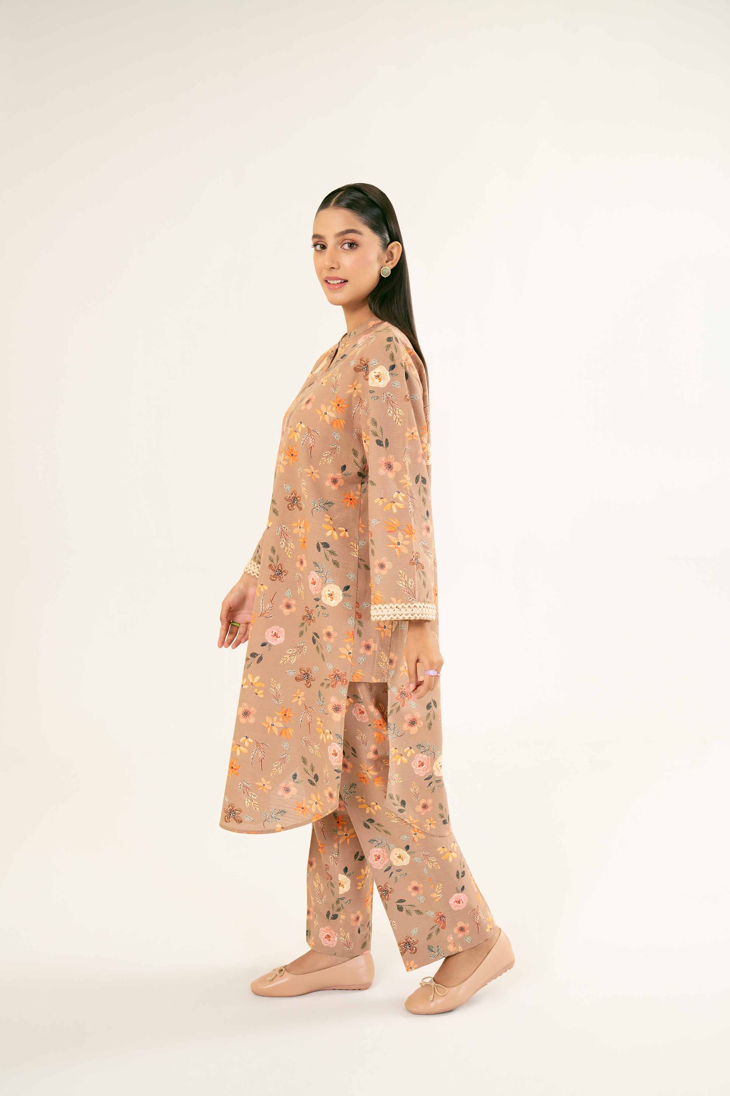 NishatUK - Brown Printed Khaddar 2-piece ready to wear Dress