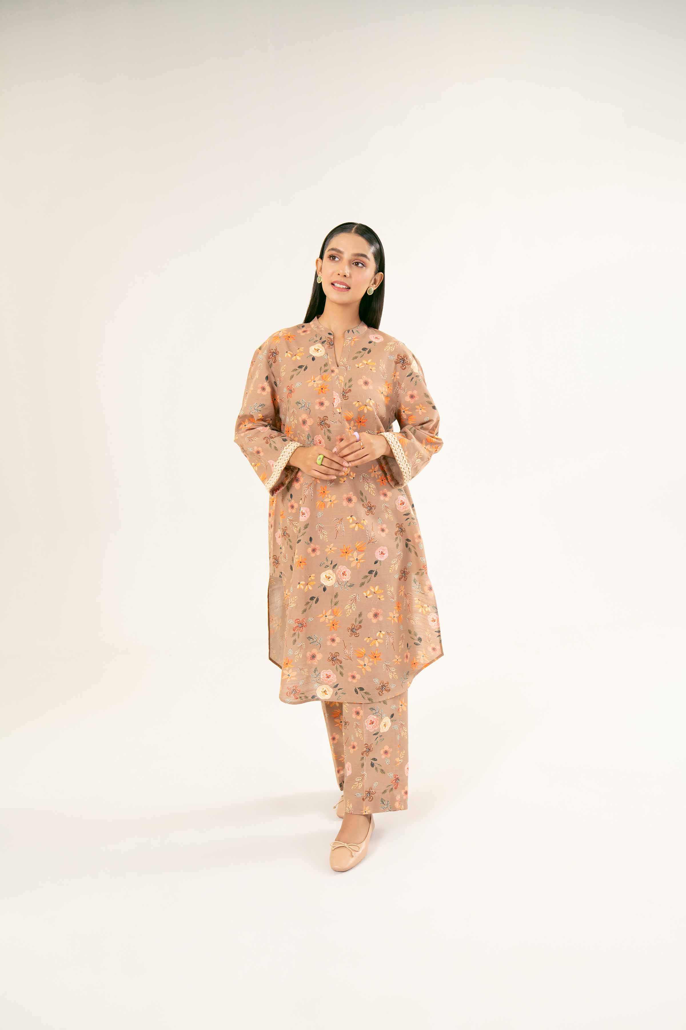 NishatUK - Brown Printed Khaddar 2-piece ready to wear Dress